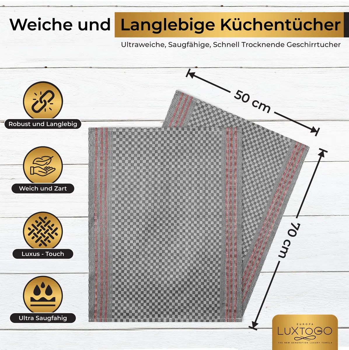 Geschirrtücher Baumwolle Set, 100% Baumwolle Küchentücher, Ringgesponnene Extra Dicker 300 g/m² Geschirrhandtücher 50 x 70 cm Küchenhandtücher & Teetücher für Küche.(5 STK)