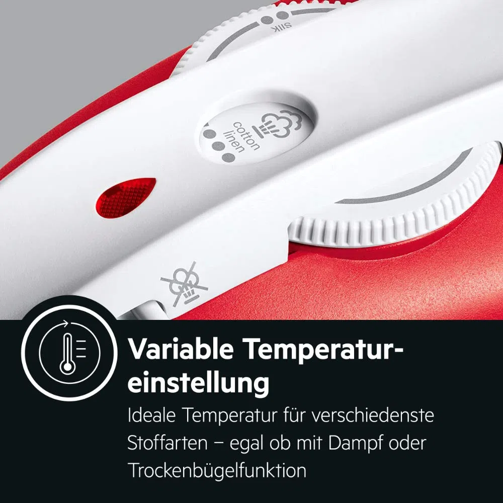 AEG DBT 800 Reise-Dampfbügeleisen (Variabler und kontinuierlicher Dampf, ergonomischer Klappgriff, inkl. Reisebeutel, Edelstahl Bügelsohle, Dampfstoß 45g/Stoß, 60 ml Wassertank, 1,9 m Kabel, rot/weiß)