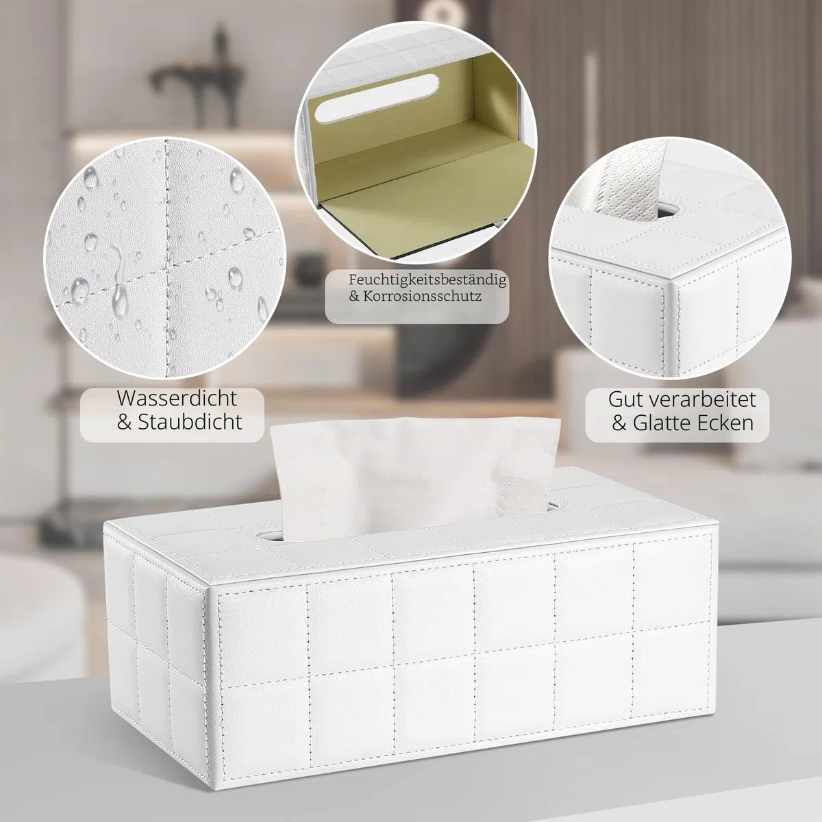 GORESE Kosmetiktücherbox Tücher Box aus Leder (Weiß)