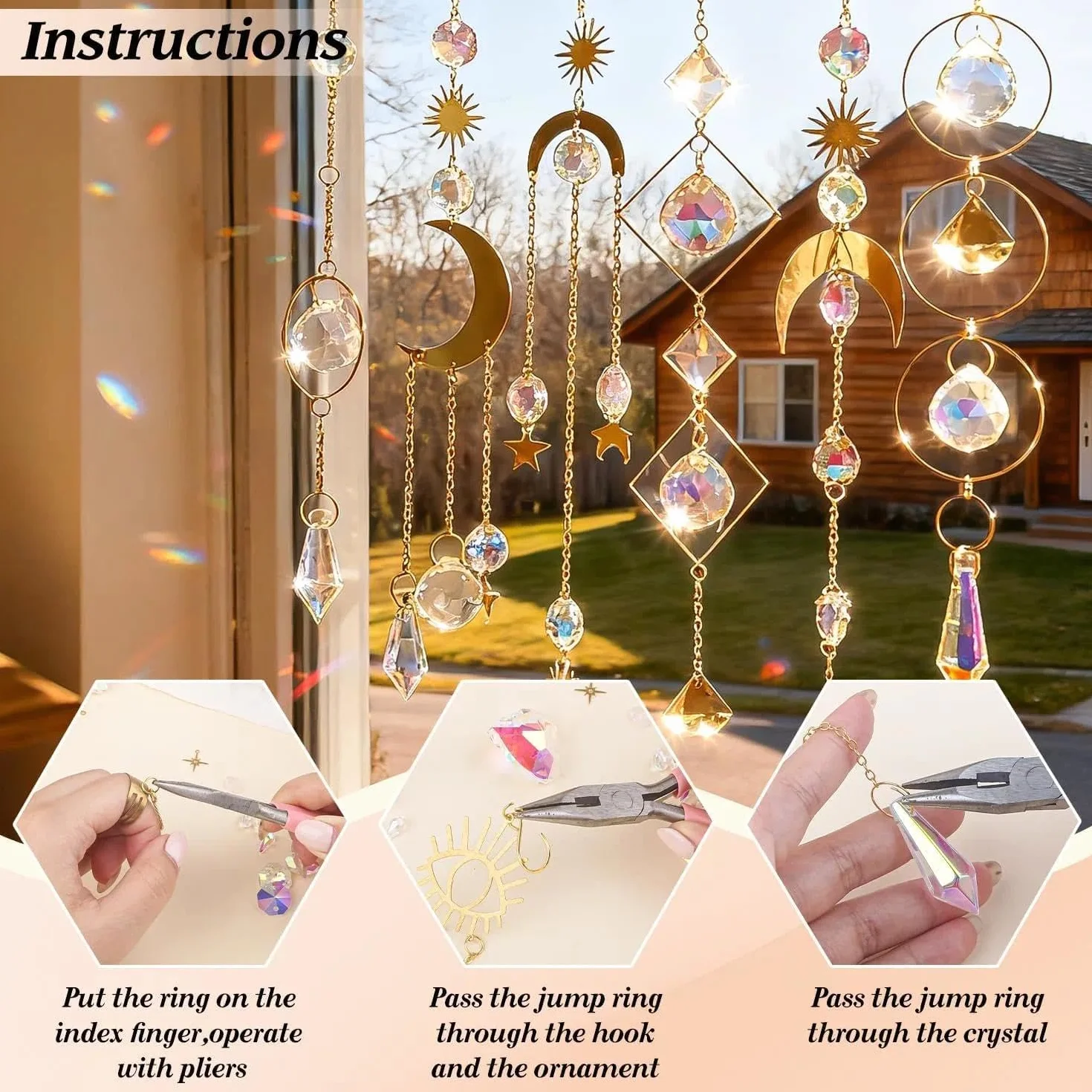 400 Stück Sonnenfänger Kristall Bastelset, DIY Sonnenfänger Kristall Windspiel, Suncatcher Windspiel Basteln, Fensterdeko Hängend für Zuhause Büro Garten Outdoor Deko