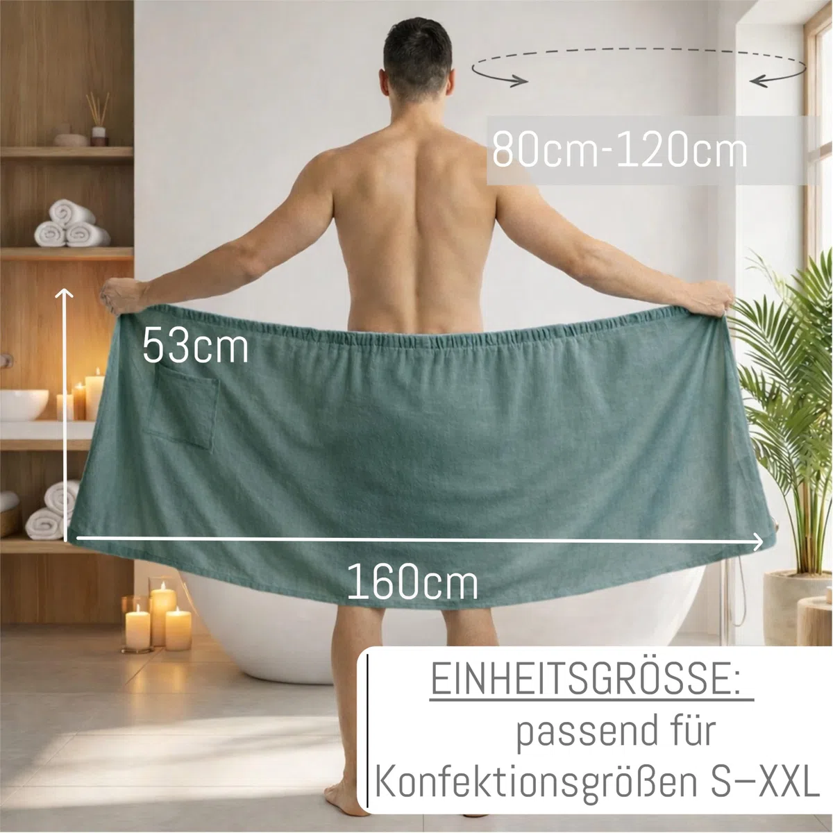 Leicht Frottee Saunakilt Herren - Saunahandtuch Baumwolle mit Gummizug und Knopf Saunatuch Mann Sauna Handtuch Kilt Männer Rock (Jade)