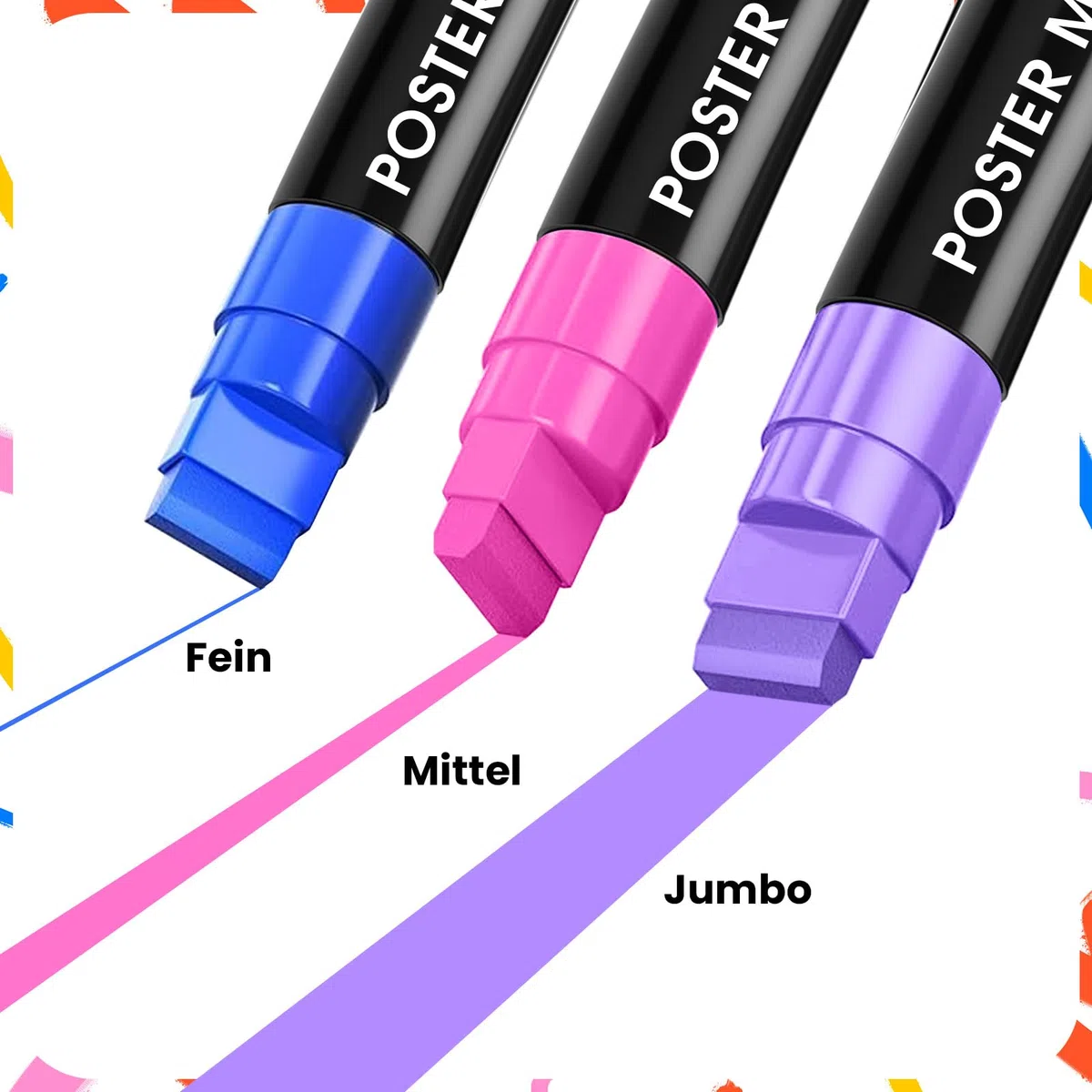 ZENO Jumbo Acrylmarker – 12 Farben, 3-in-1 Chisel-Spitze (15 mm), Wasserfeste Marker für Kinder & Künstler, Dicke Acrylstifte für Poster, Holz, Stoff, Glas, Stein & DIY