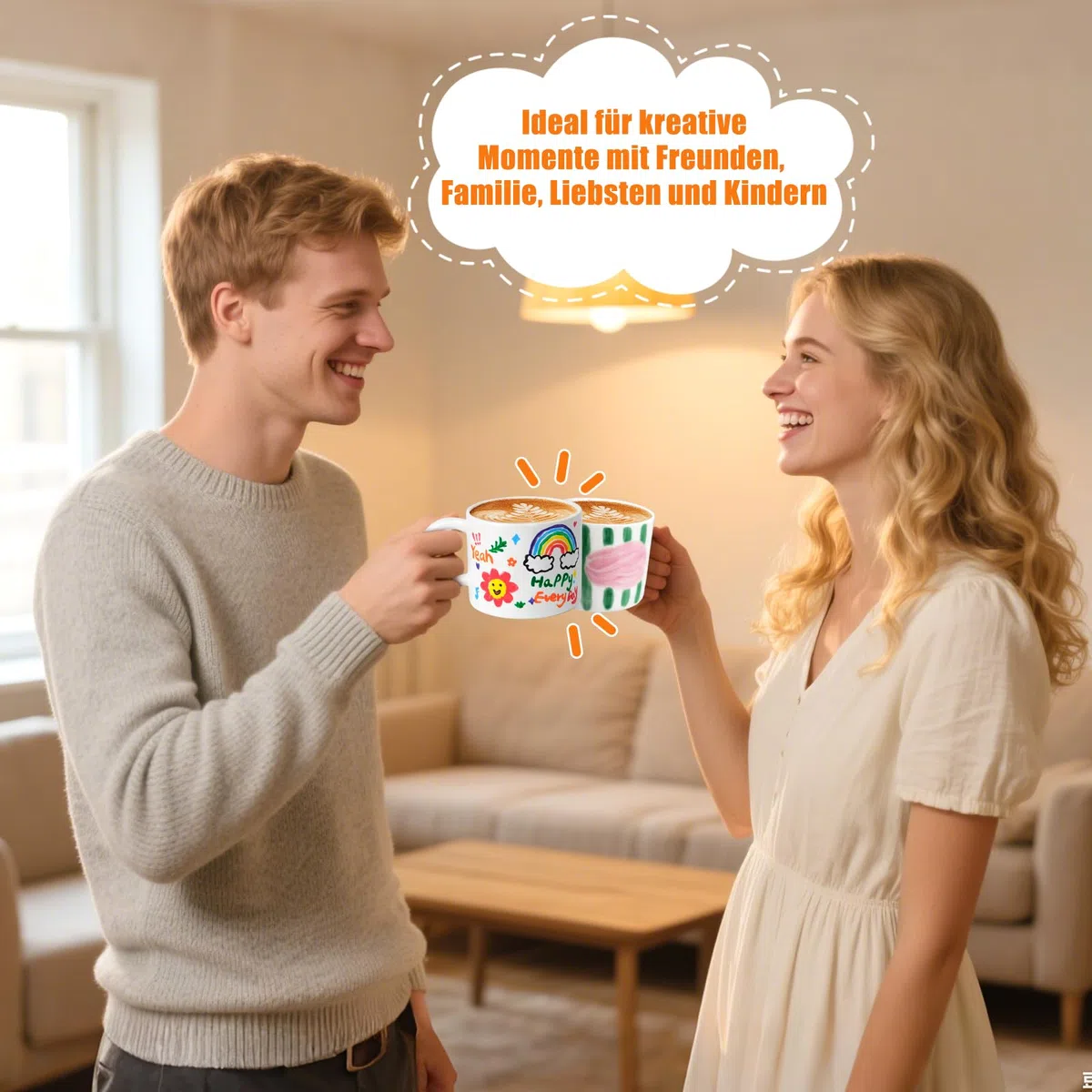 SelfTek DIY Keramik Bemalen Set - Tassen zum Bemalen Kreativ Set für Erwachsene mit 2 Tassen, 12 Farben, 4 Pinsel, 2 Palette, Malinspirationen, Geschenk für Freund Familie Lieber