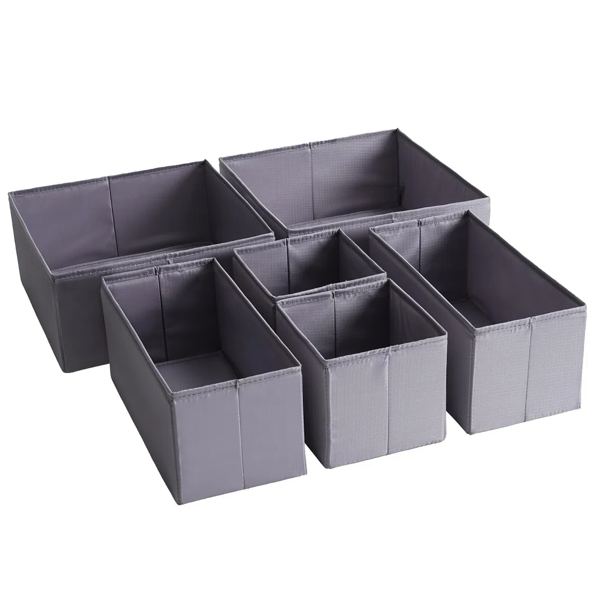 TYEERS Schubladen Organizer, Strapazierfähiger Stoff, Waschbar, mit Bodenstützplatten, Kleine Aufbewahrungsboxen für Badezimmer, Kleiderschrank, Kommode, 6er-Set, Dunkelgrau