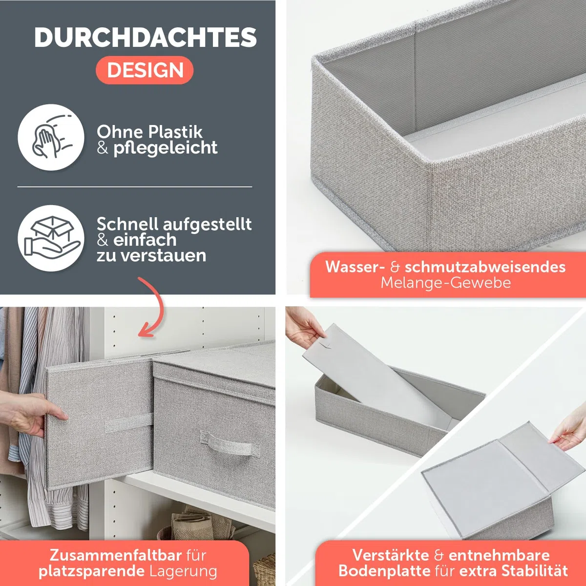 Blumtal Organizer Ordnungssystem Kleiderschrank 5er Set passend für HEMNES - 5 versch. Kleiderschrank Organizer für HEMNES Kommoden - Faltboxen für BHs, T-Shirts - Socken Aufbewahrung - Organizer Grau