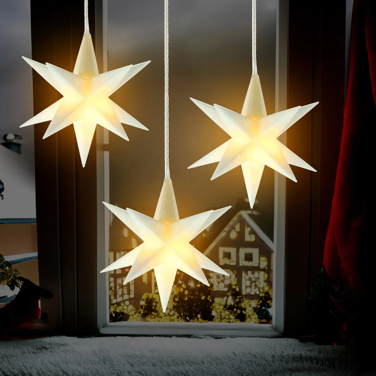 Spetebo LED Weihnachtsstern 3D warm weiß 12 cm 3er Set mit Timer - weiß - Deko Leuchtstern Batterie betrieben für Innen - Stern Leuchte Fensterdeko Weihnachten Advent Winter Deko Beleuchtung