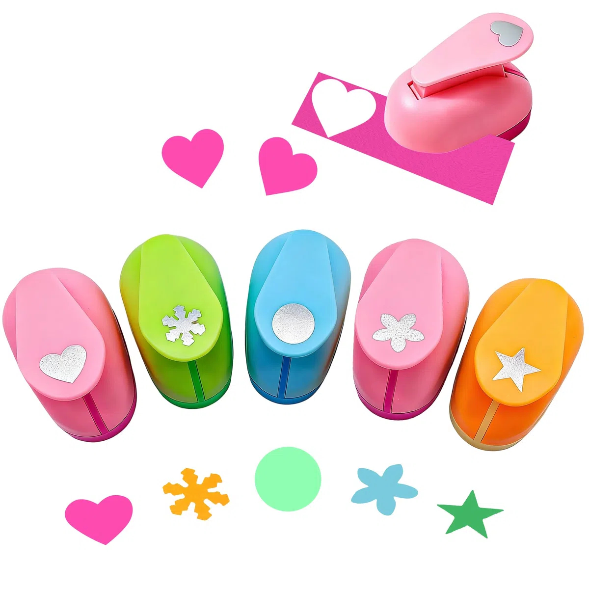 5 Stück Papier Stanzer Kinder, Ausstanzer Motivstanzer Groß Set, Papierstanzer Kinder Stanzen Motivlocher Enthält Orchideen Bonbon Fünfblättrige Blumen Kirschblüten und Herzmotive