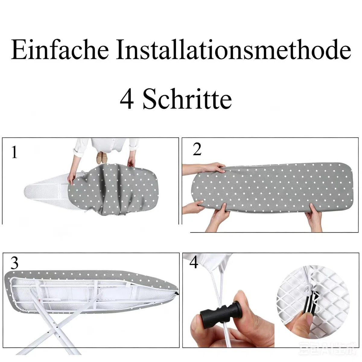 Bügelbrettbezug 115x35cm, Breiter Bügelbrettbezug mit dickem Filzpolster, Kordelzug, Klettverschlüssen, Blumen- und Schmetterlingsdruck (Graue Punkte, 115x35cm)