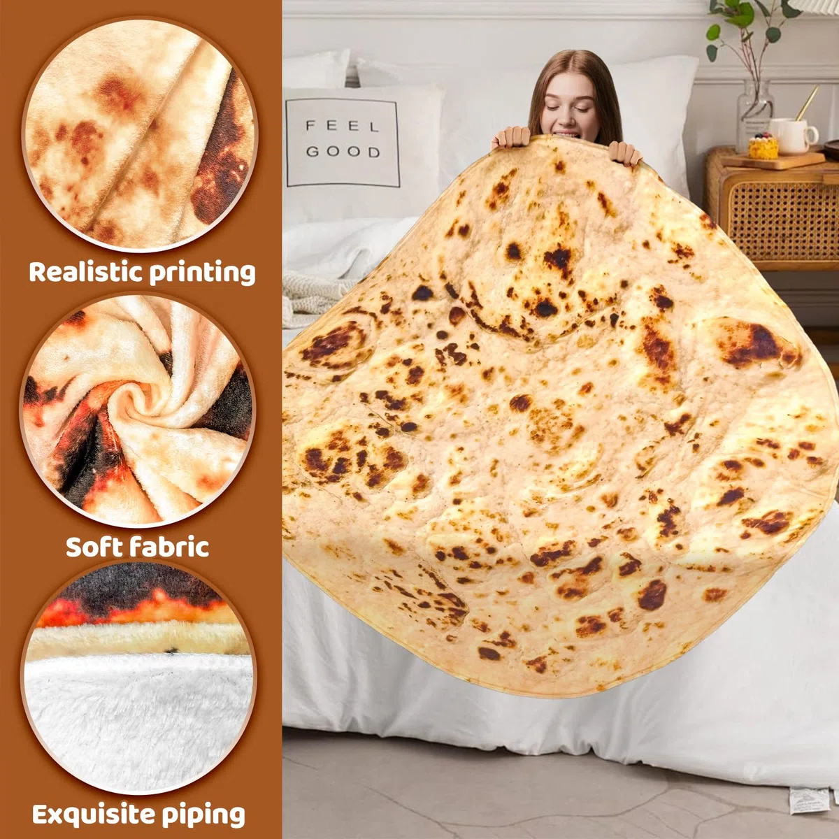 ZoneYan Burrito Tortilla Decke, Burrito Decke 180cm, Tortilla Deck-e aus Flanell, Burrit-o Blanket für Familie Lustige (Gelb, 180cm)