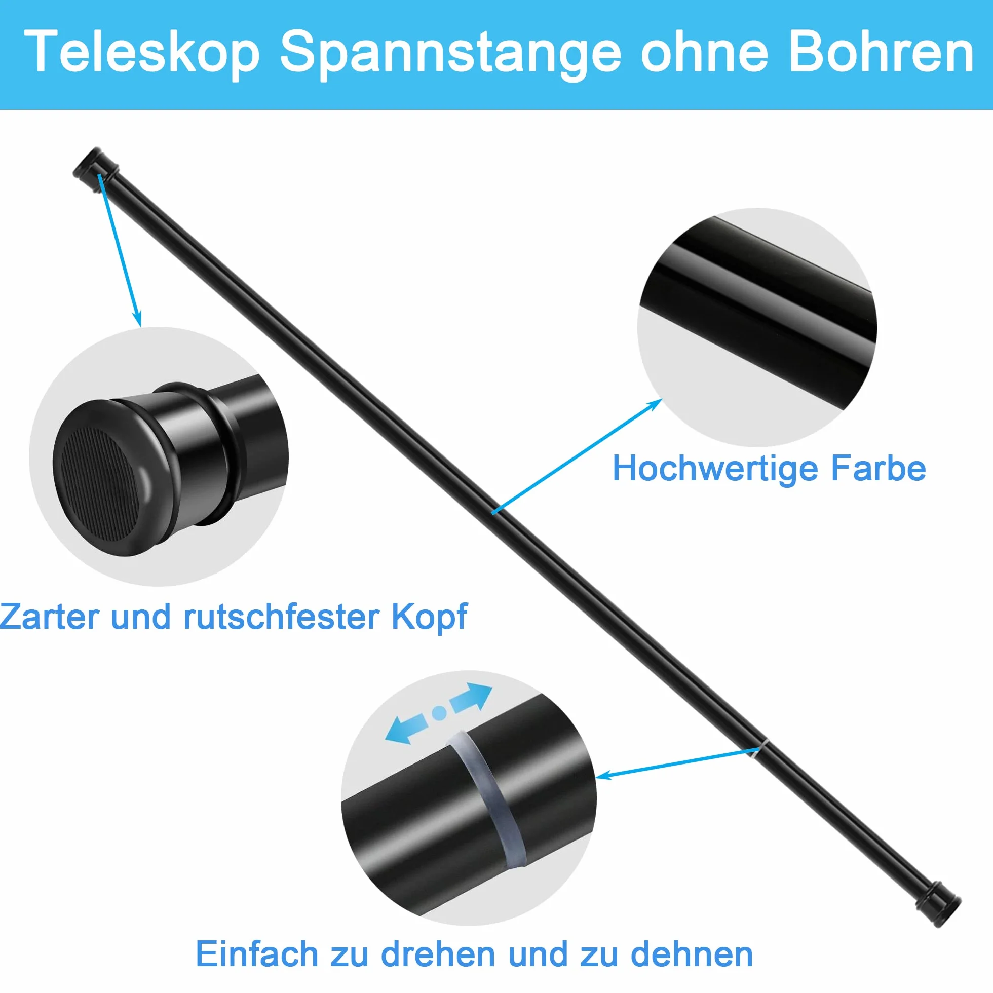 1Stück Vorhangstange Ohne Bohren Spannstange Teleskopstange Vorhang für Badezimmer, Fenster, Kleiderschrank 83-160CM Schwarz(Durchmesser 25mm)
