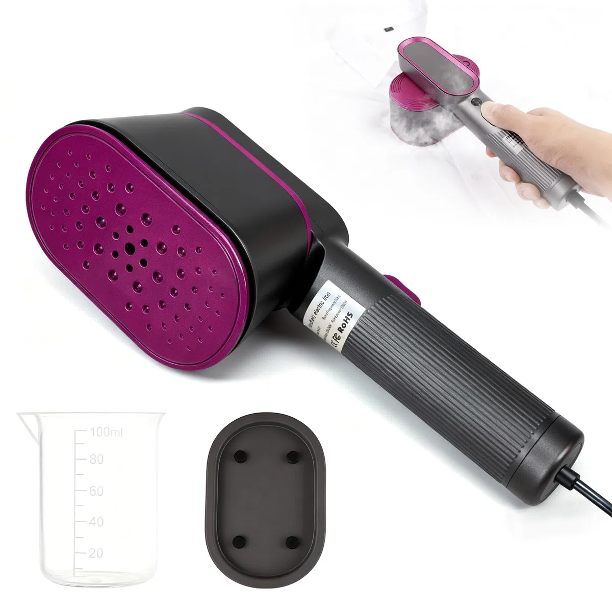 Steamer Dampfglätter 1000W, 2-in-1 Tragbarer Reisebügeleisen Mini mit 9s Schnellaufheizung, 110-240V Weltweite Spannung，Ideal für Reise, Büro und Haushalt