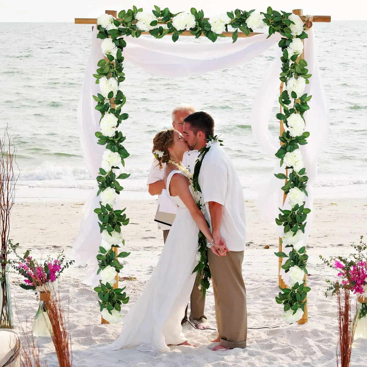 SHACOS Künstliche Blumen, 3 Stück, 6 m / 19,6 Füße, Weiß, künstliche Pfingstrose, Seidengirlande, zum Aufhängen, für Dekoration von Hochzeit, Party, Garten