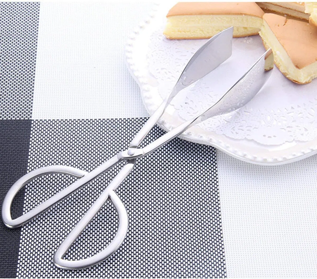 2 pack Küchenzangen, Gebäckzange, rostfreier Edelstahl Lebensmittelzange für Party, Edelstahl Salatzange Kuchenzange Grill-/Bratenzange