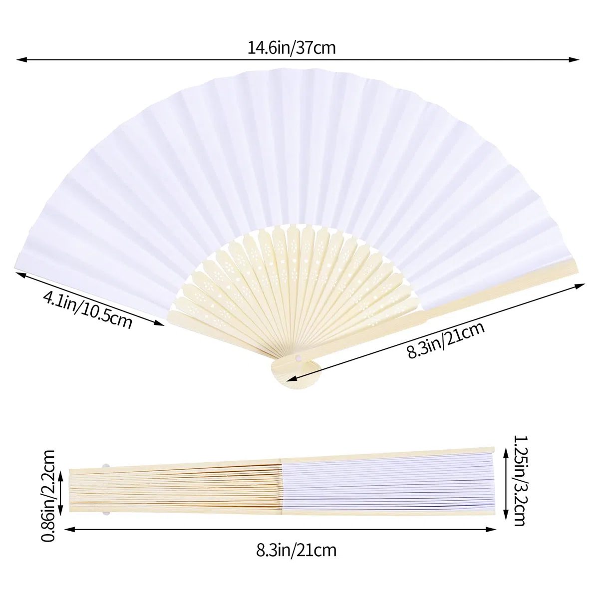 baotongle 12 Stück Handfächer Papier Fächer Hochzeit Hochzeitsdeko Hand Fan Asiatische Deko für Sommer Geburttag, Gruppe, Diy, Wand Dekoration (Weiß)