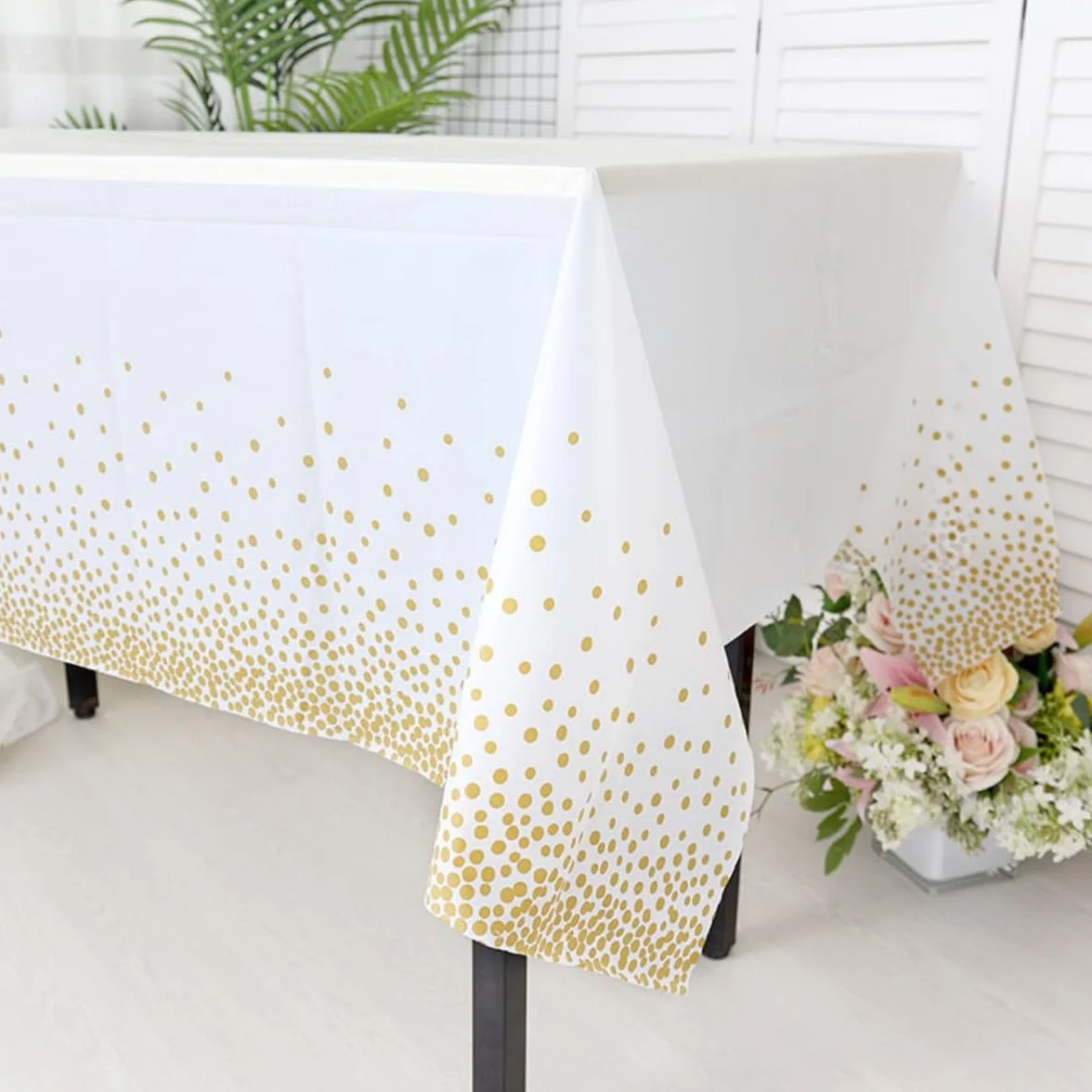 CEILIWEN 10 Packungen weiße und goldene Party-Tischdecken, Einweg-Tischdecken, Tischdecken, Tischdekoration für Party, 274 x 137 cm, Weiß Gold, 10 Packungen