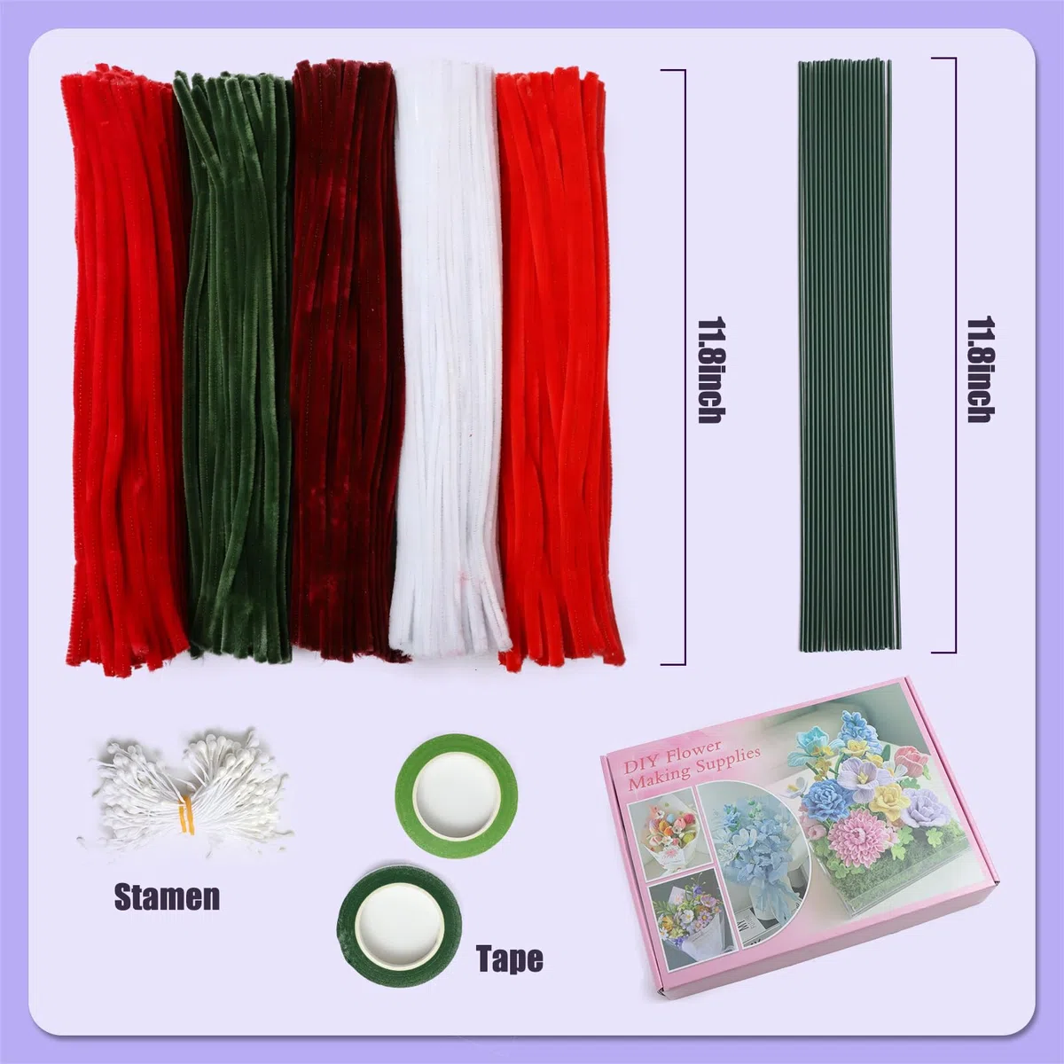 500 PCS of DIY Craft Pipe Cleaners, Bouquet Pipe Cleaners(red) | Flower Blur Stick Craft Supplies, Craft Kit Gifts, and Pipe Cleaner Sets for Floral and Artistic Purposes