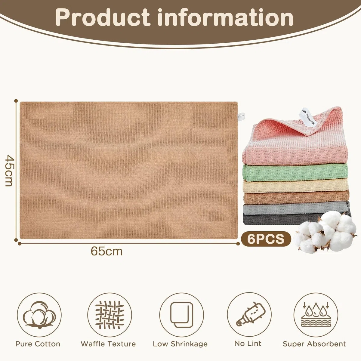 Geschirrtücher Baumwolle in 45x65cm, 6 Stück Küchenhandtücher, Geschirrtücher Waffelstruktur Super Saugstarke, Langlebige, Küchentücher, Geschirrhandtücher, Weiche Geschirrtuch, Trockentücher
