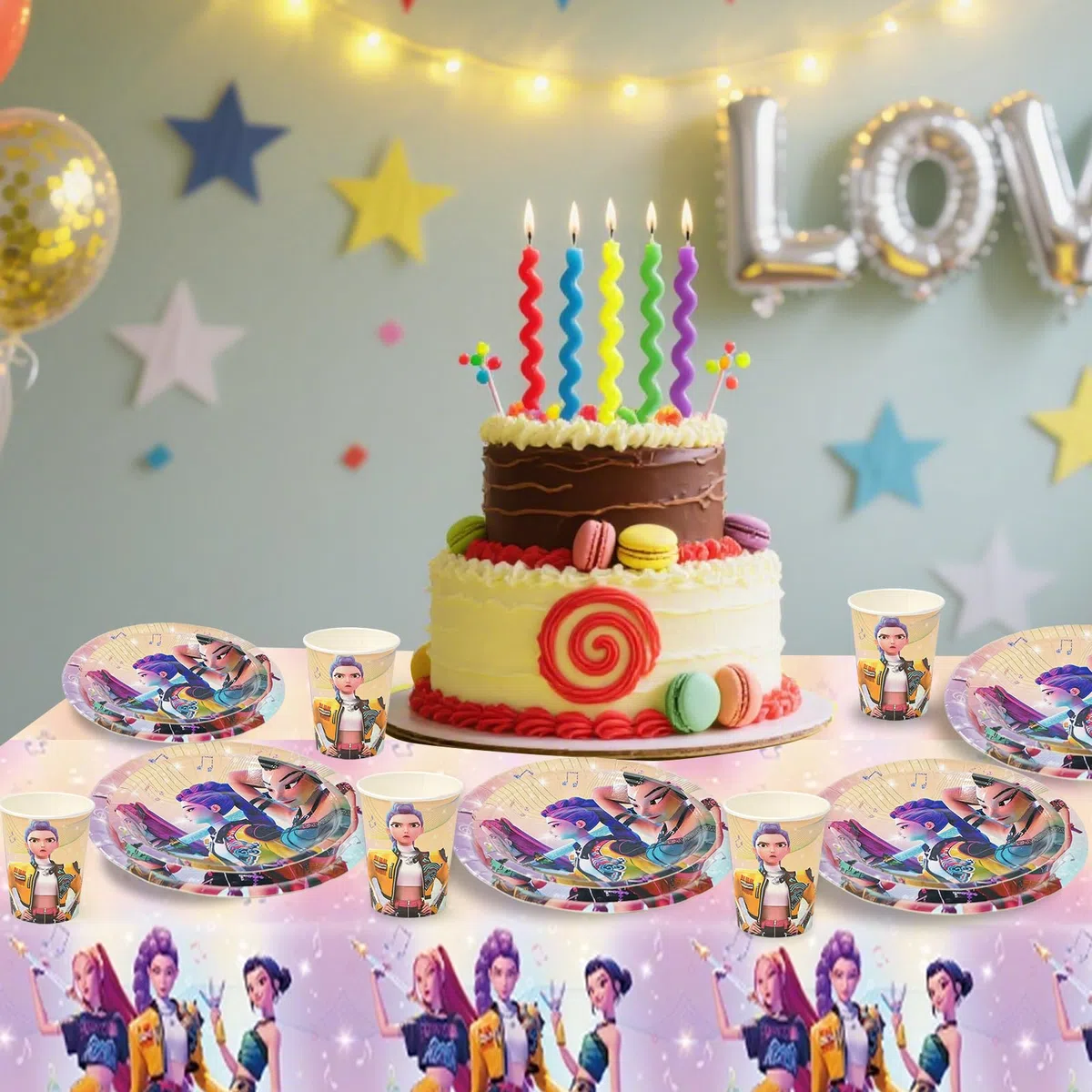 Huntrix Partygeschirr Set, 80 Stück Pappgeschirr für 20 Personen mit Pappteller Servietten, Bunte Große & Kleine Papier Teller, Cool Geburstag Party Geschirrset Tischdeko Zubehör für Mädchen