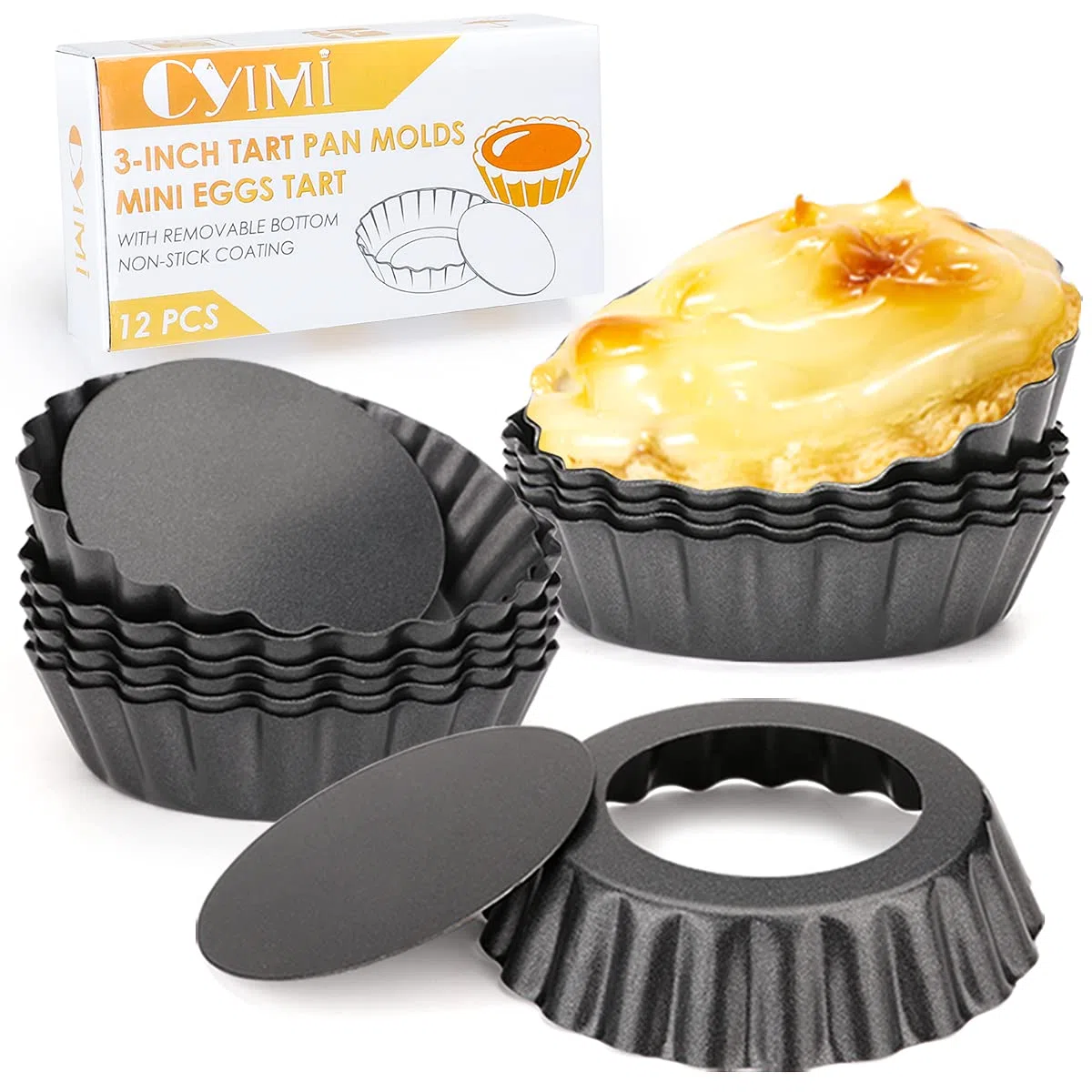 12 Stück Tarteform mit Hebeboden, Törtchenform 8 cm / 3 Zoll, Antihaftbeschichtung Mini Quicheform, Tartelette Förmchen für das Backen zu Hause, Backwerkzeug