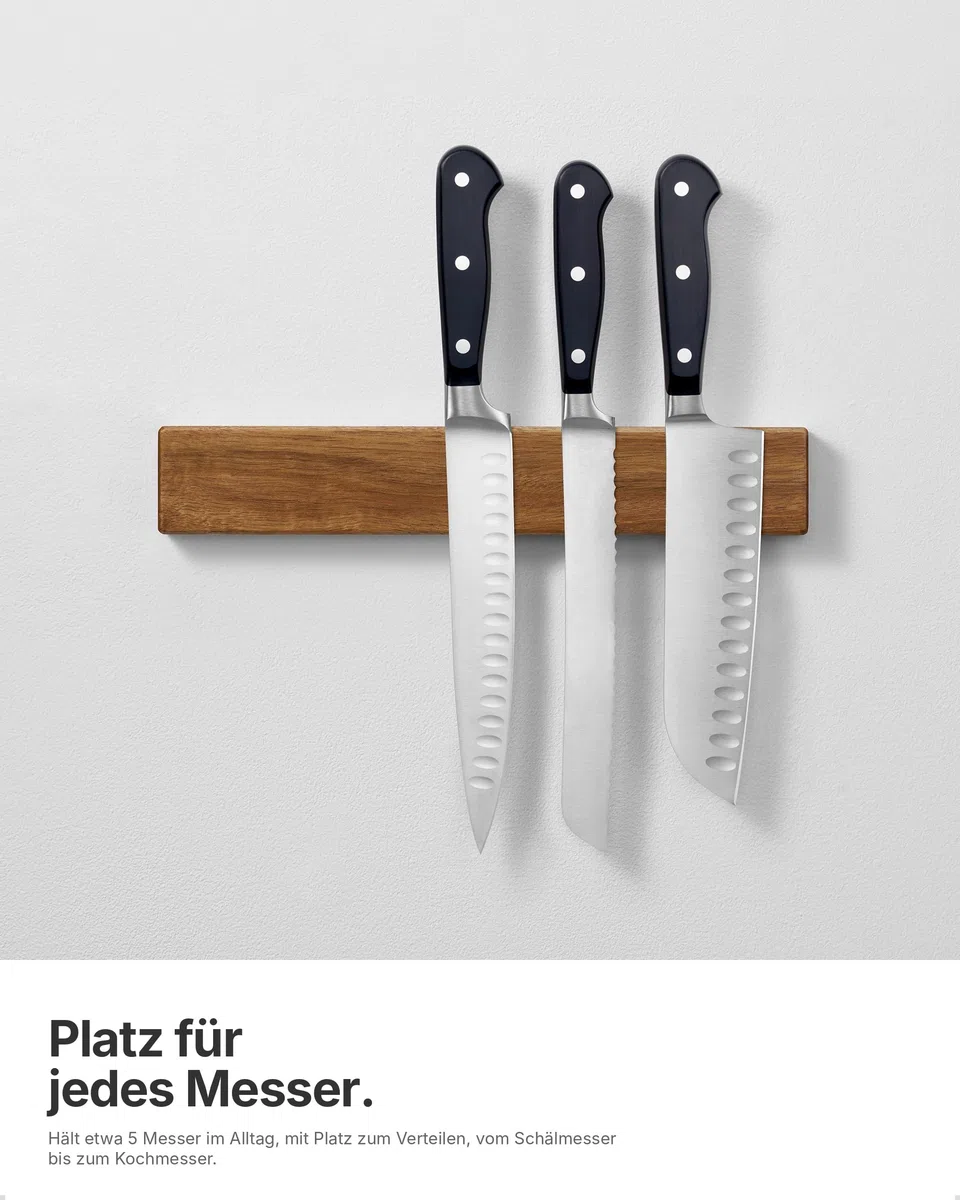 LARHN Magnetleiste für Messer, Magnetischer Messerhalter Wand, Selbstklebend aus Akazienholz, 30 cm
