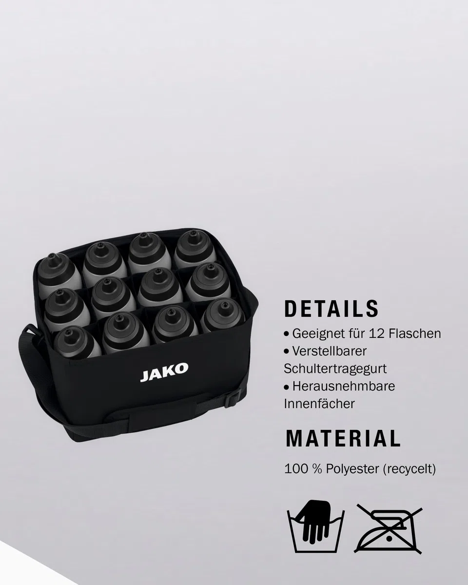 JAKO One Flaschenträger für 12 Flaschen 32x24x21 cm – Praktisches Trainingszubehör aus recyceltem Polyester, Flaschenbehälter mit herausnehmbaren Innenfächern