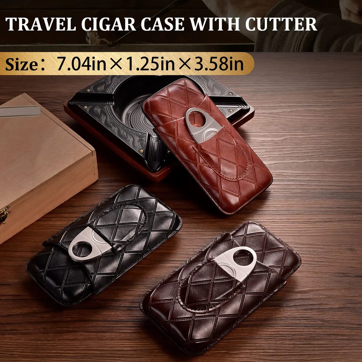 CIGARLOONG Zigarrenetui, Leder, Reise-Humidor für 3 Röhren, mit Zigarrenschneider