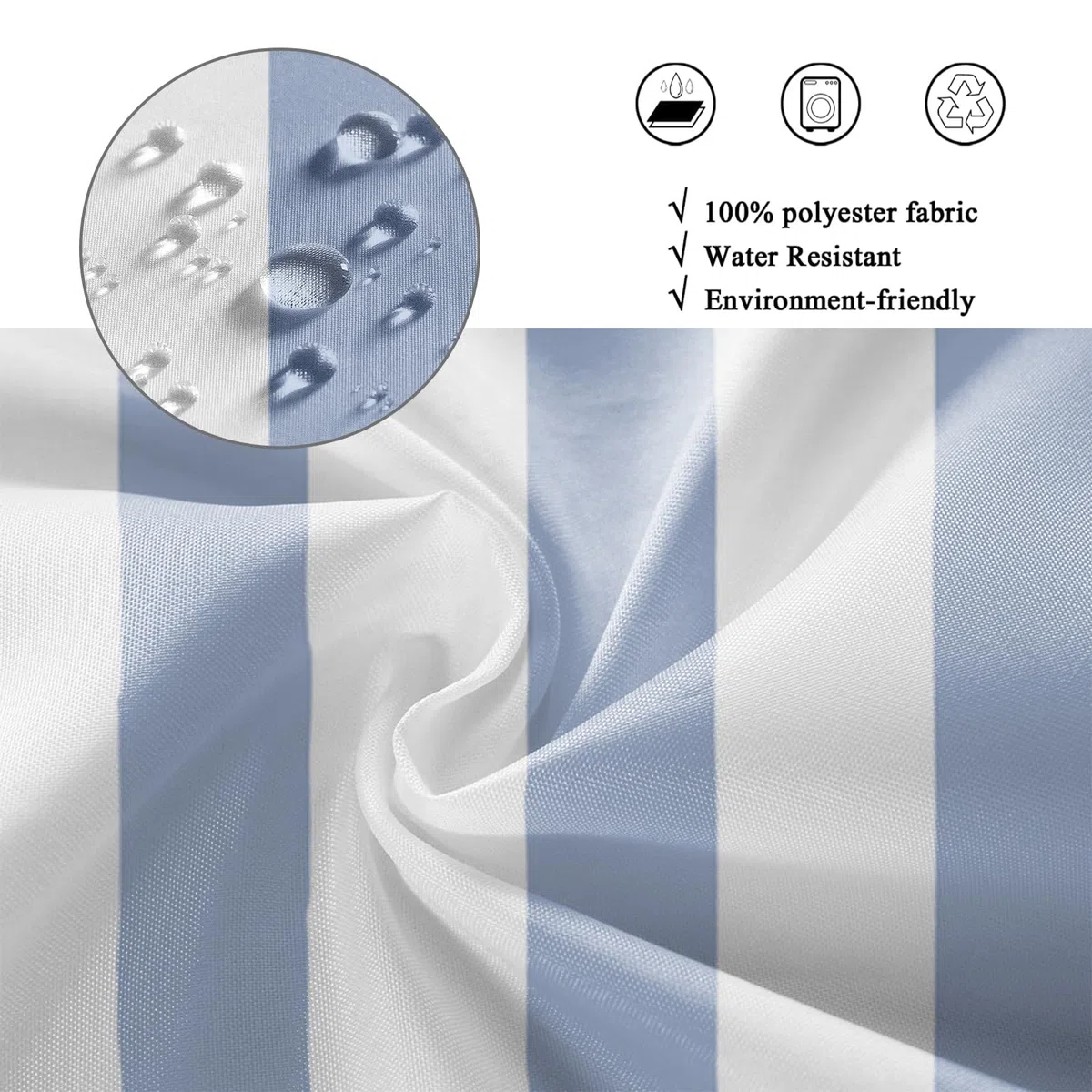 Duschvorhang, 180x200cm, Weiß und Hellblau Moderner Minimalismus Vertikale Streifen Wasserdichter Stoff Maschinenwaschbarer Badezimmervorhang mit Haken