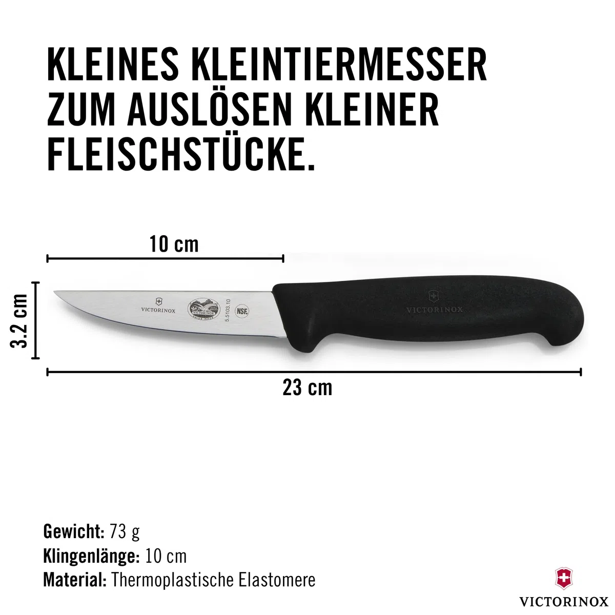 Victorinox Fibrox Schälmesser für Gemüse und Obst, Kleines Ausbeinmesser für Fleisch, 10 cm, Gerade Klinge, Scharf, Rostfreier Stahl, Schwarz