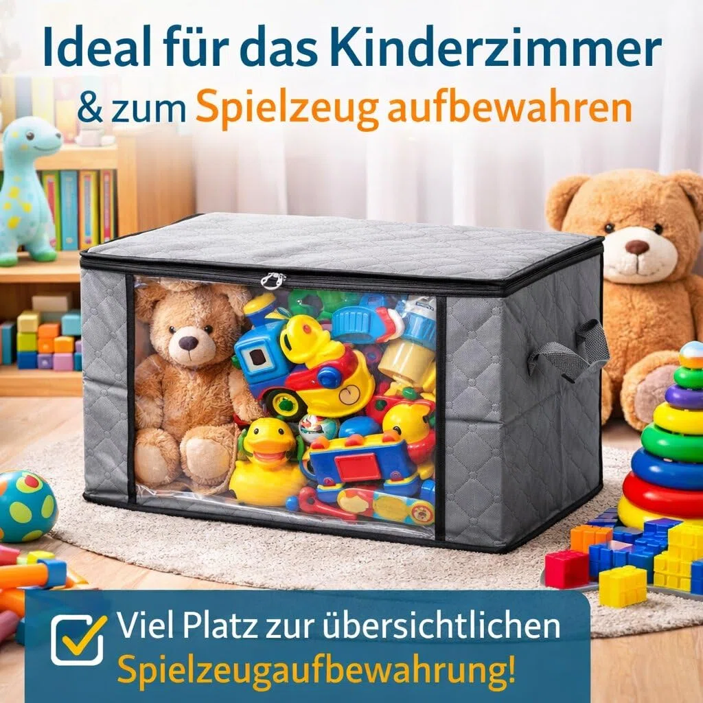 BigDean 6 Stück Aufbewahrungstaschen 90L mit Sichtfenster – große faltbare Kleideraufbewahrung mit verstärkten Griffen & Zwei-Wege-Reißverschluss – für Bettdecken, Kleidung, Kissen, Wäsche & Umzug