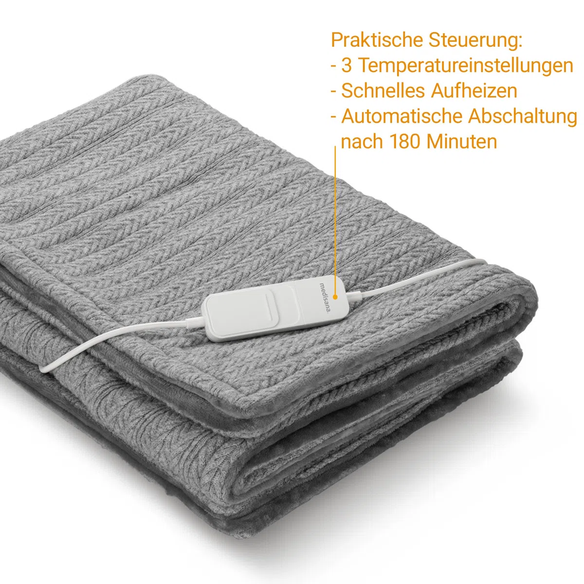 medisana HB 680 Kuschelheizdecke, Kuscheldecke im Strickmuster mit Abschaltautomatik, waschbar, Grau, 3 Temperaturstufen 160 x 120 cm, 2-farbig Wendeoptik