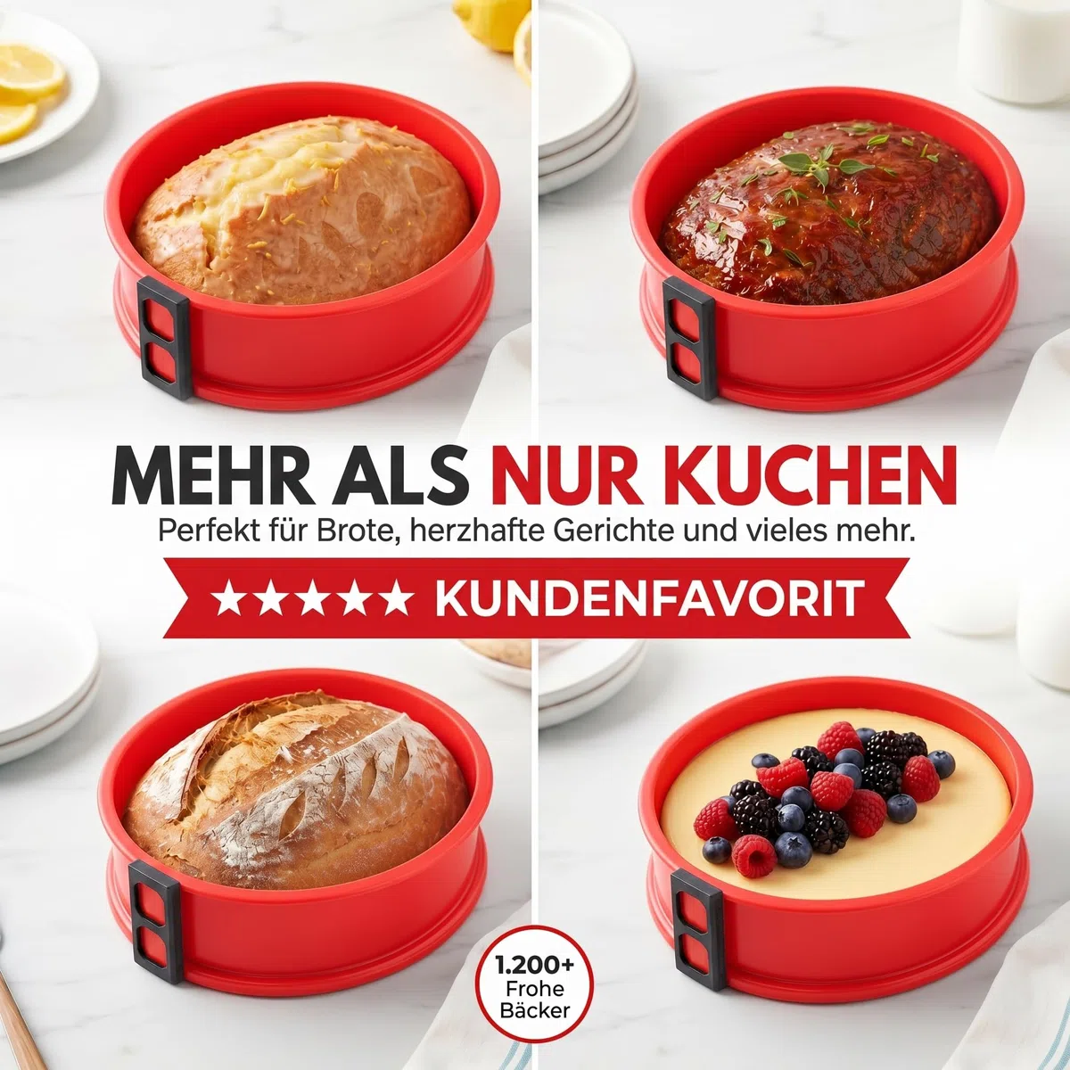GOODS+GADGETS Silikon Springform Antihaftbeschichtete Kuchen Backform (Silikonform mit Glasboden)
