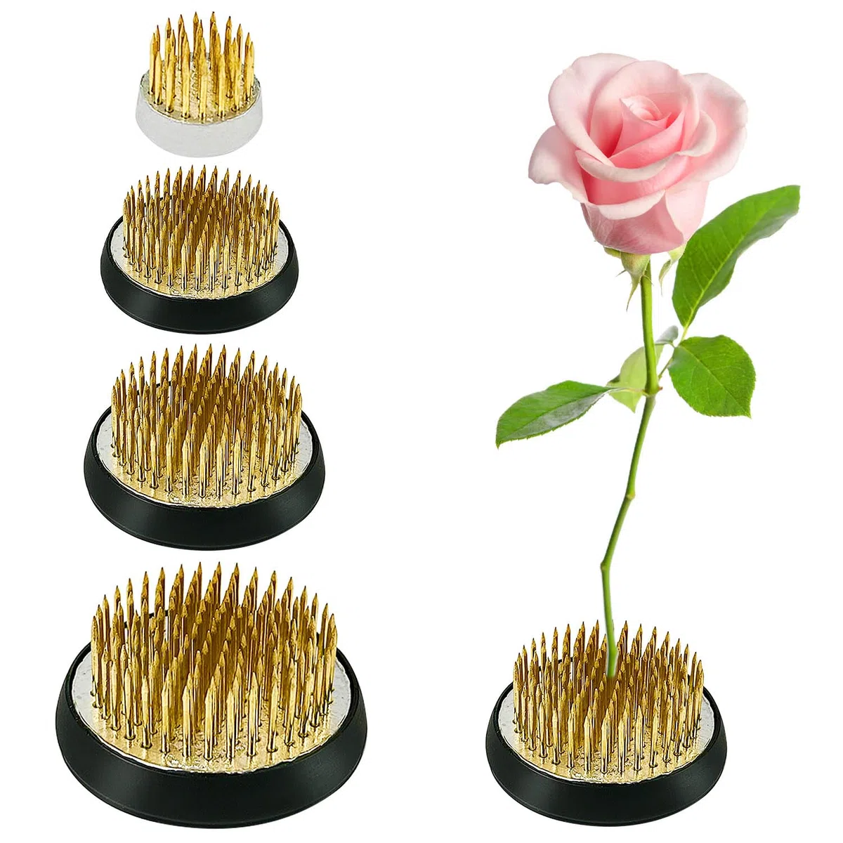 4 Stück Kenzan, Blumenigel, Runder Ikebana, Steckigel mit Gummidichtung, Edelstahl Hanataba Blumenhalter Geeignet für Blumenarrangements Blumenläden Büros Gärten Teestuben (23mm/34mm/40mm/50mm)