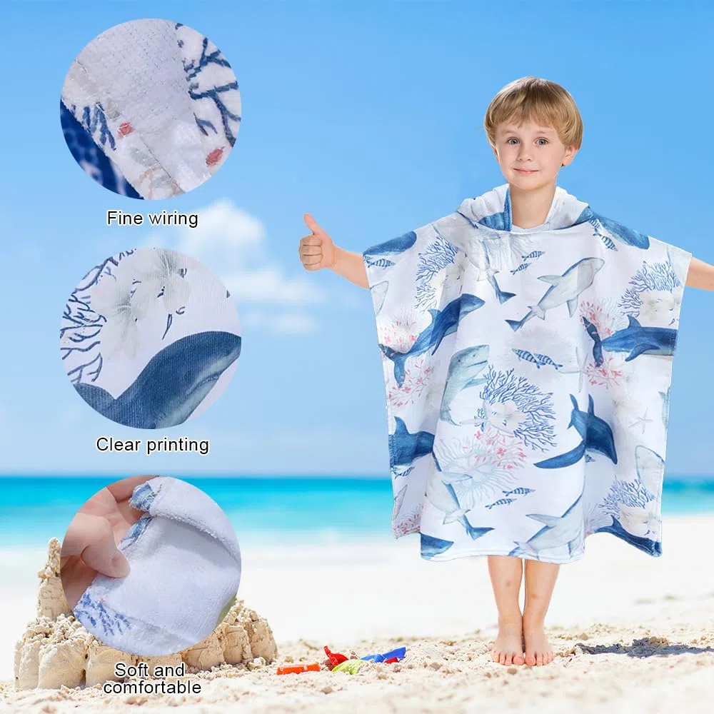 Badeponcho Kinder mit Kapuze, Mikrofaser Poncho Strandtuch, Handtuch Poncho für Mädchen und Jungen 2-8 Jahre (Meerjungfrau)