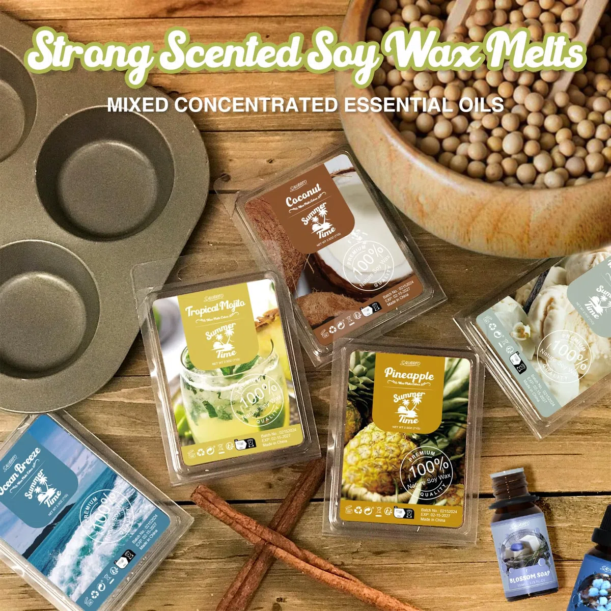 Salubrito Sommer Duftwachs für Duftlampe, Duftwachswürfel Wax Melts für Kerzen Wärmer, 100% Sojawachs Raumduft Duftkerze, Geschenk Set für Sommerferien, 8 Düfte