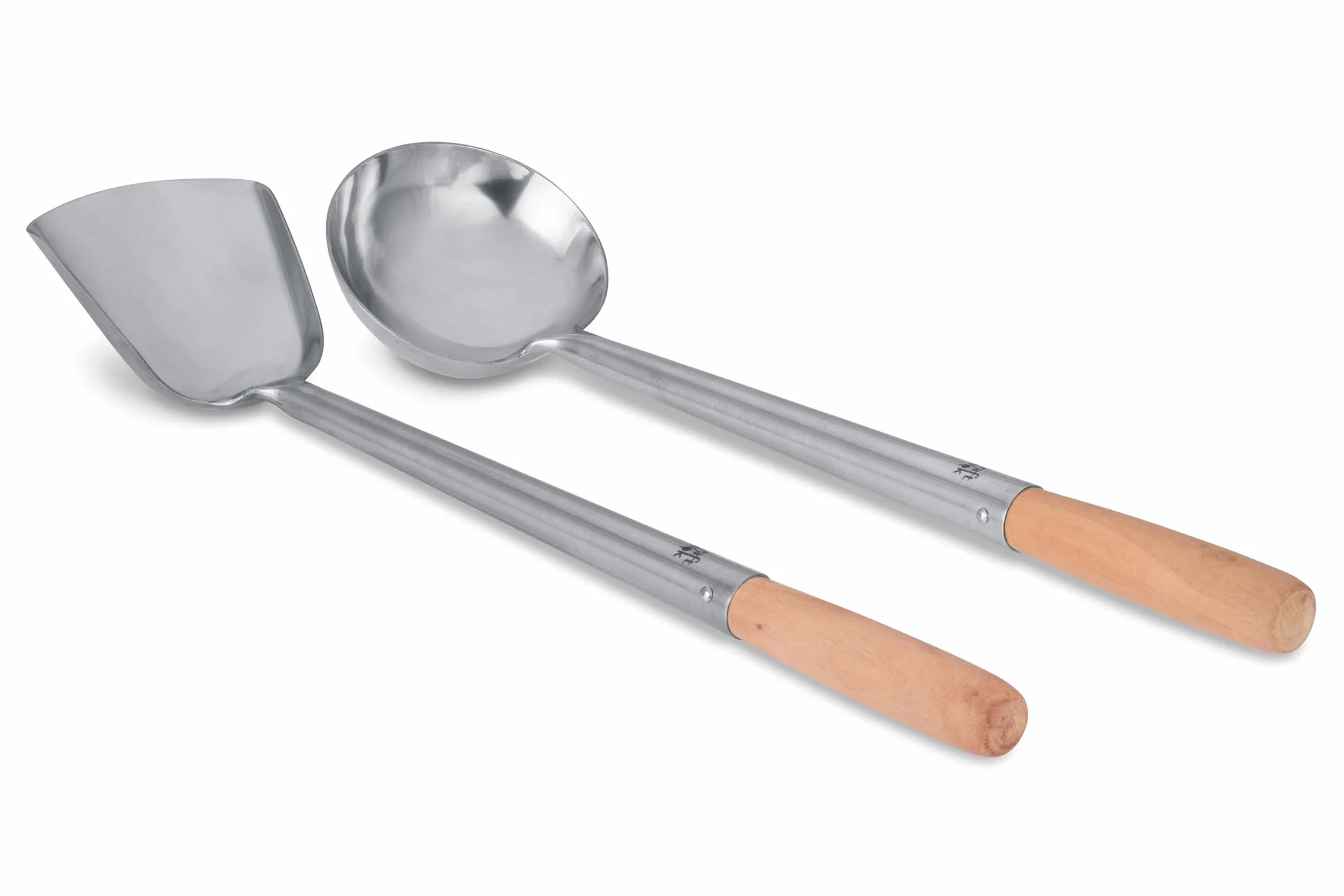 Craft Wok Schöpflöffel und Pfannenwender-Set mit Holzgriffen für asiatische chinesische Woks aus Karbonstahl, traditionell / 732W325