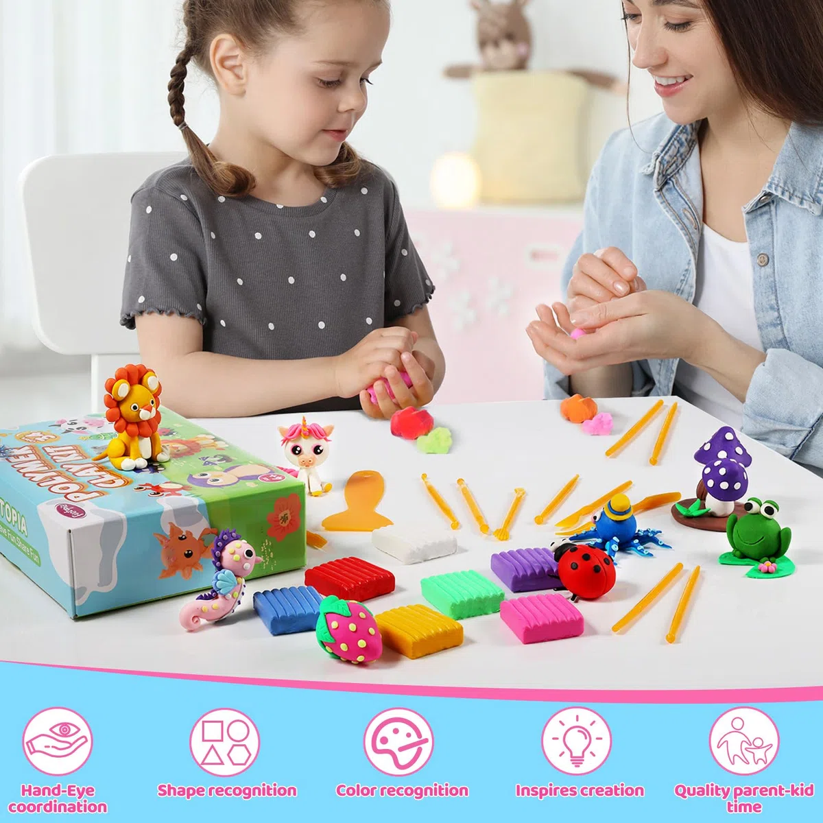 Art Polymer Clay Set, Funtopia Farbige Modelliermasse Backofen [0.9oz/Stück, 39 Blöcke, 15 Werkzeuge, Anleitung, Aufbewahrungsbox], Kinderknete, Kreatives Geschenk für Jungen & Mädchen ab 4 Jahren