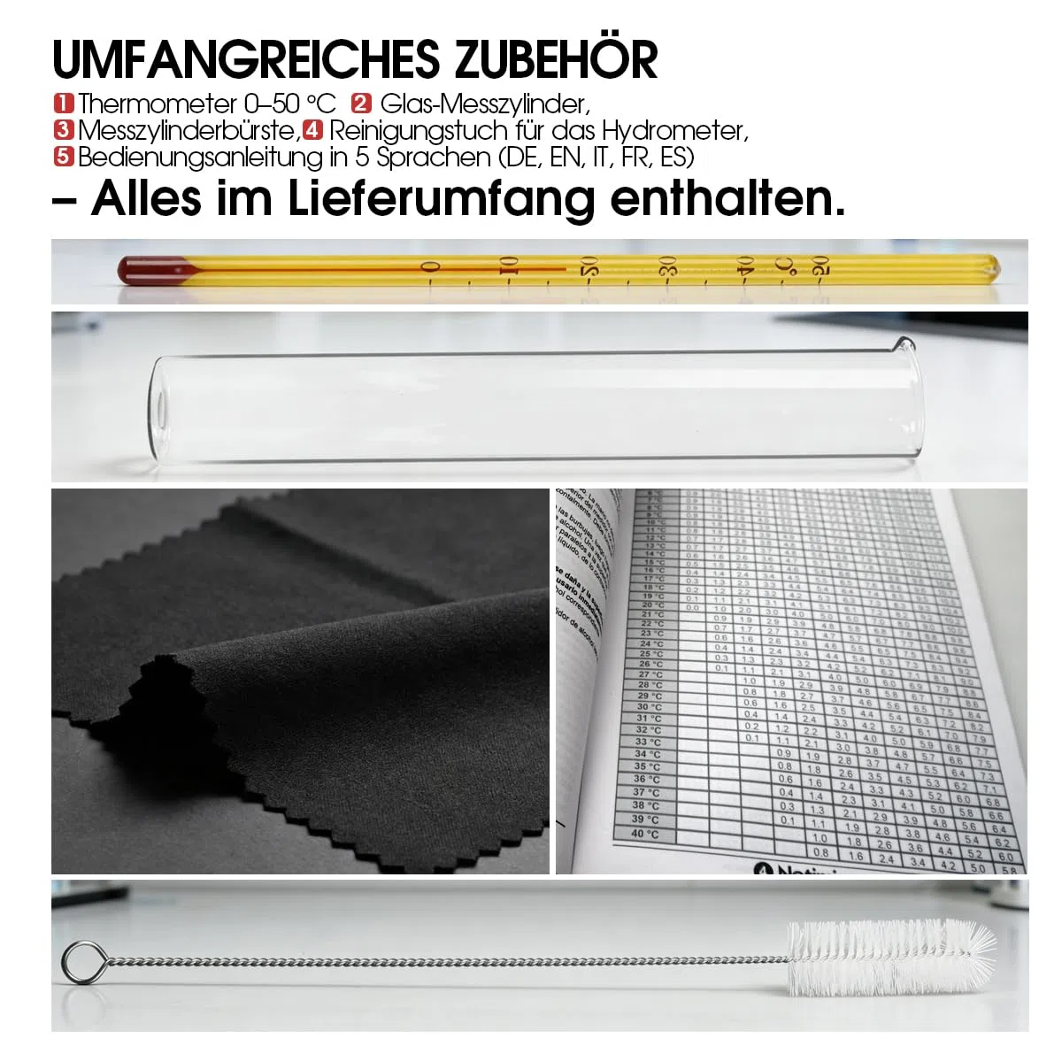 Alkoholmeter 3 pcs 0-40 Vol%, 40-70 Vol%, 70-100 Vol% Alkoholmessgerät Tester Alkoholgehalt + Glas Meßzylinder für alle Spirituosen/Destillate, Whisky, Brandy, Wodka