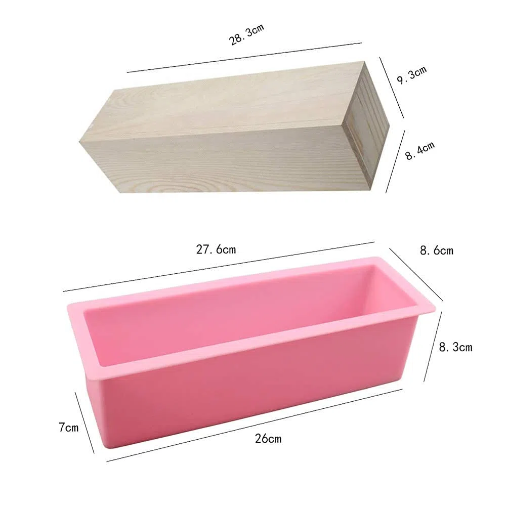 DIY Seifen Silikonform Set, Seifenform mit Holzbox, 1200 ML Seifenform Holz Seifenherstellung Form Handgemachte Seifen Silikonform Backform Rechteckig Silikon Seifenform mit Holzbox