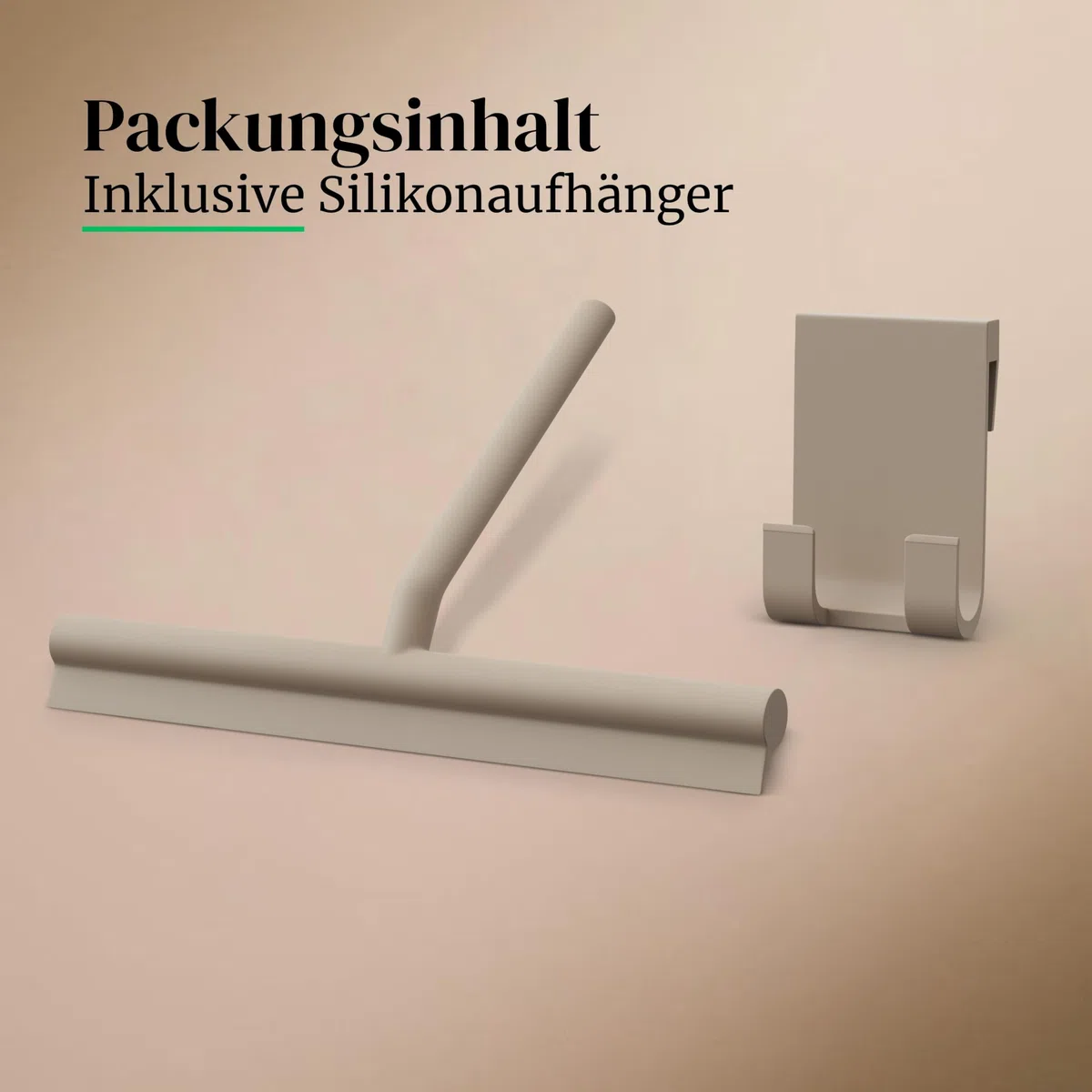 Silikon Duschabzieher mit Halterung ohne Bohren (Taupe, 28 cm Lippe) - Extra breiter Abzieher & Wischer für Dusche - Duschkabinenabzieher für Duschwand - Flitsche Wasserabzieher