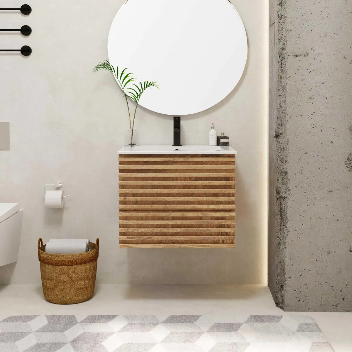 UEV Waschtisch mit Unterschrank, Waschbeckenunterschrank 60cm hängend, Schubladen mit Soft-close-System, Waschplatz, Wandwaschbecken, Badezimmmer Möbel für Gäste WC, Badmöbel Set für Badezimmer, Natur