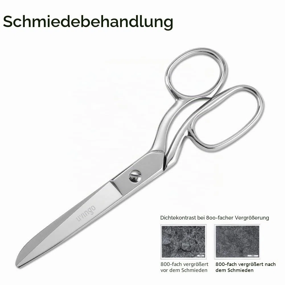 LIVINGO Professionelle robuste Schneider-Stoffschere, Schneider, Nähen, klassisch, Edelstahl, ultra-scharf, geschmiedete Schere, gebogen, A-Silber