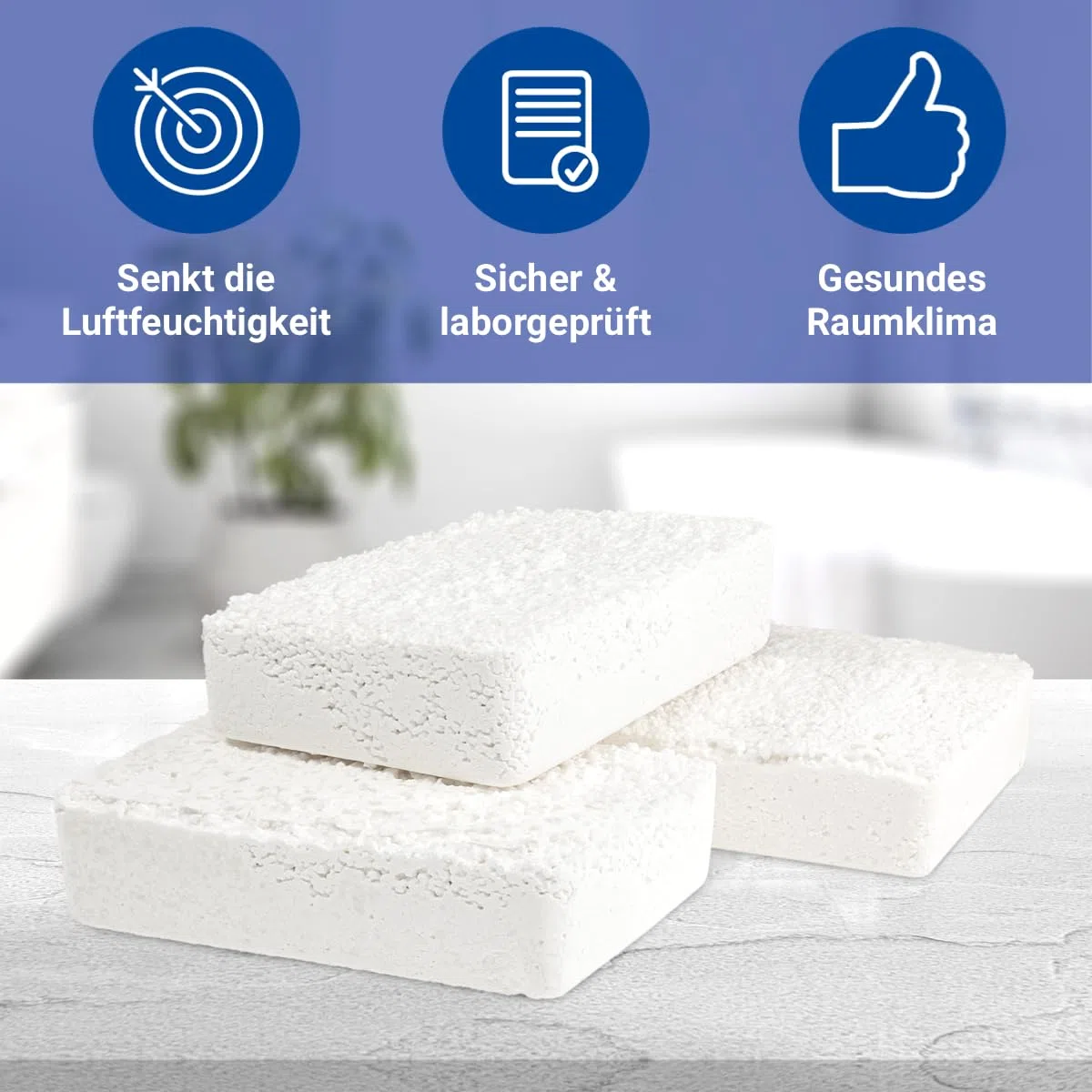 WENKO Nachfüllpack Entfeuchter 3x1000g für Luftentfeuchter ohne Strom wiederverwendbar für Raum Keller Auto Granulat Weiß je 16,5x4x11,5 cm Calciumchlorid
