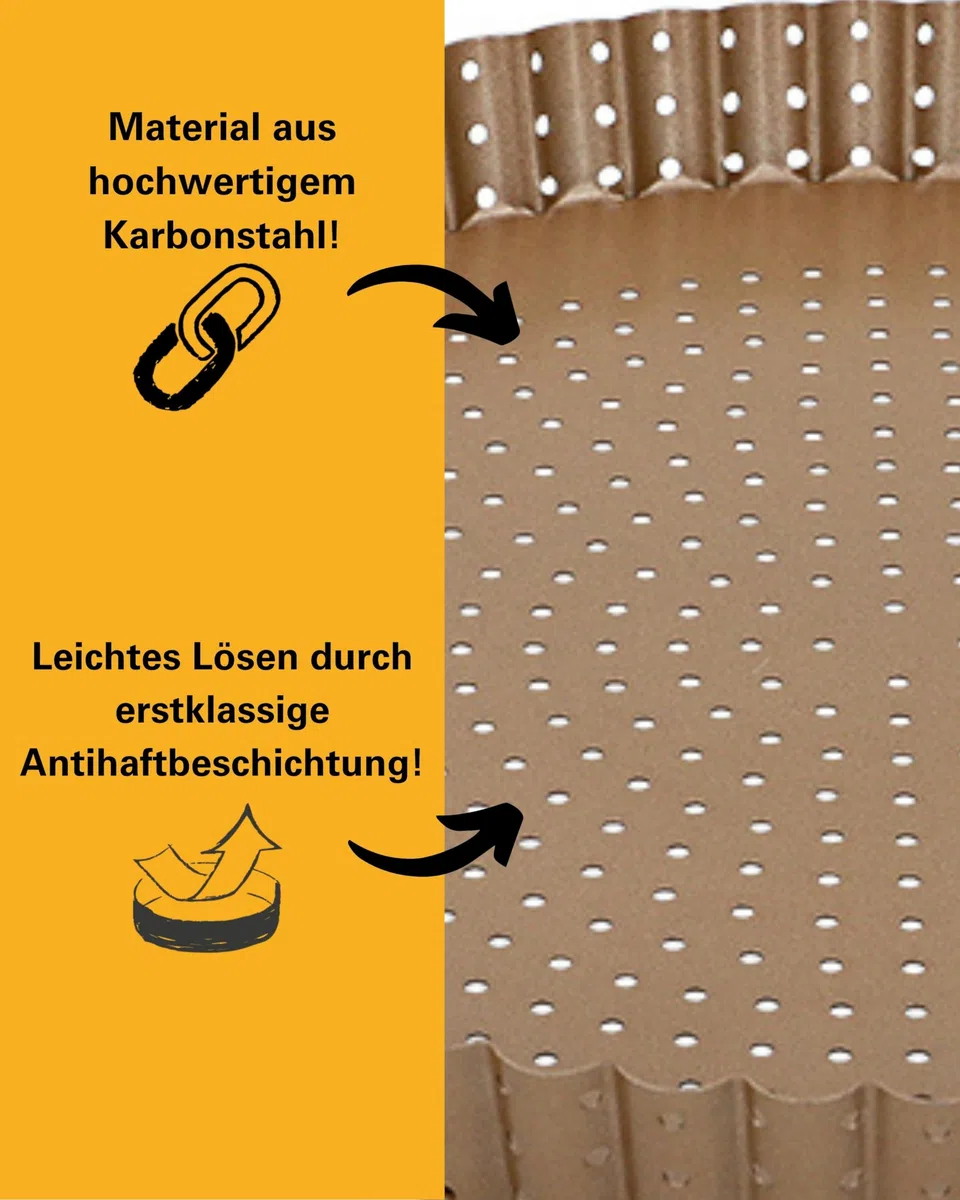 Birkmann Tarteform mit Hebeboden, perforierte Quicheform & Pizzaform für knusprigen Boden, runde Backform aus Karbonstahl mit Antihaftbeschichtung, Wellenrand, Höhe 3 cm, Bronzefarben | Ø 30 cm