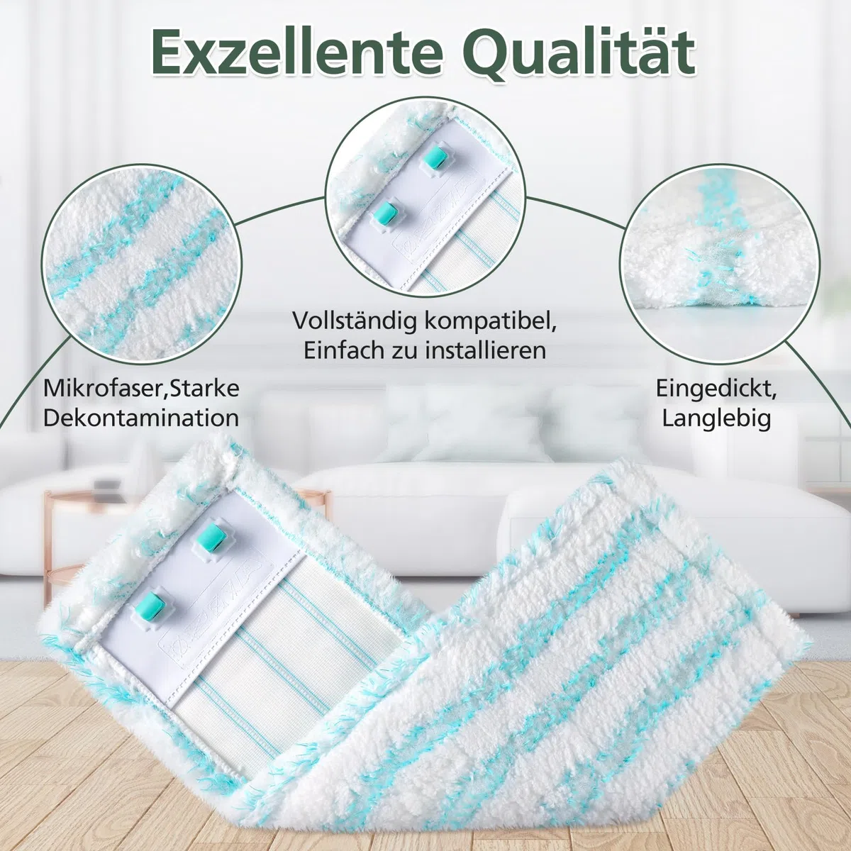 3 Pack Ersatz-Wischbezüge für Leifheit Profi XL Micro Duo / Profi XL Cotton Plus alle Bodenwischer-Stiele, Flecken schnell entfernen, Effiziente Mikrofaser Ersatzbezug für alle Böden
