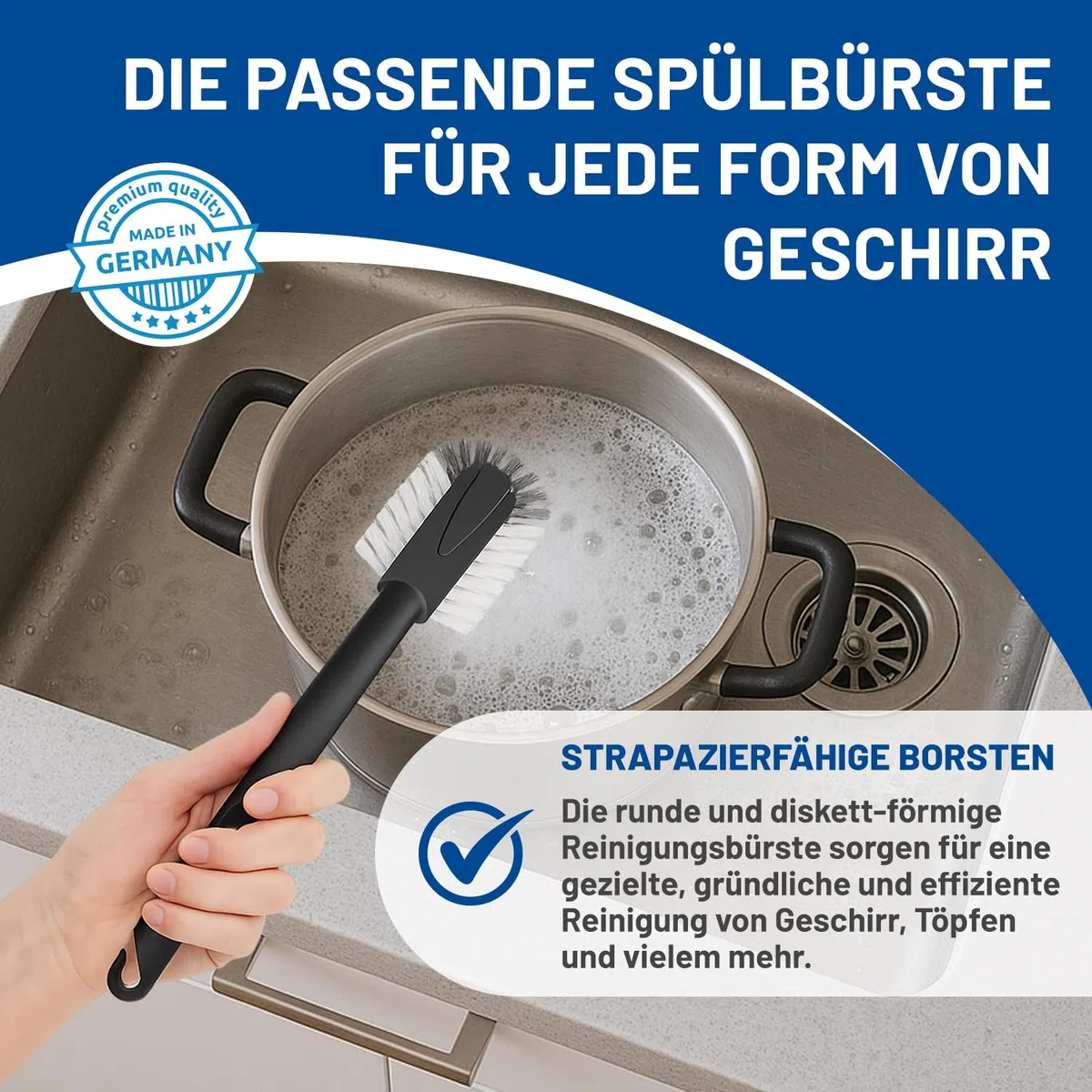 Rival 5-teiliges Küchenhelfer Set mit PBT-Borsten – mit Spülbürste in der Form rund & diskett, Tüllenbürste, Flaschenbürste & Küchencenter (5-teilig) – praktisches Küchen-Set – Spülset für die Küche