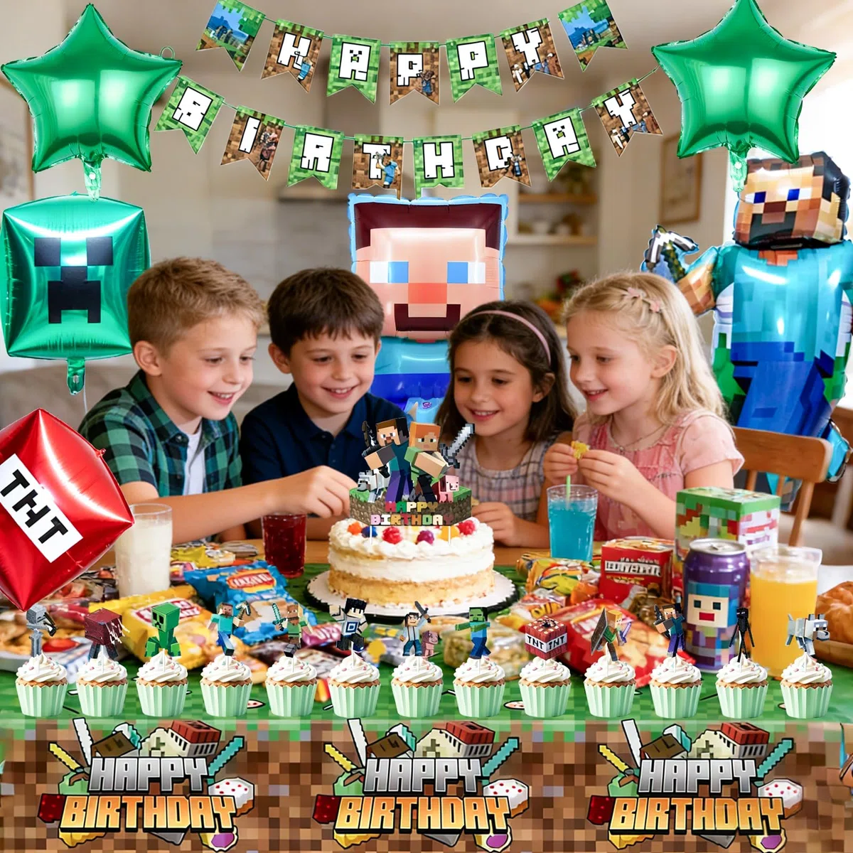 55 PCS Geburtstagsdeko Partygeschirr Set mit Sternfolienballons, Geburtstagsbanner, Teller Servietten, Tischdecke, Kuchendeckel, für Geburtstags Partydeko Party Deko