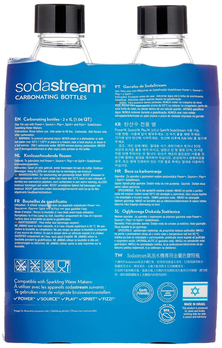 SodaStream Twinpack Fuse Carbonating Bottles, 2 x 1L, Schwarz (Der Artikel ist nicht kompatibel mit Genesis)