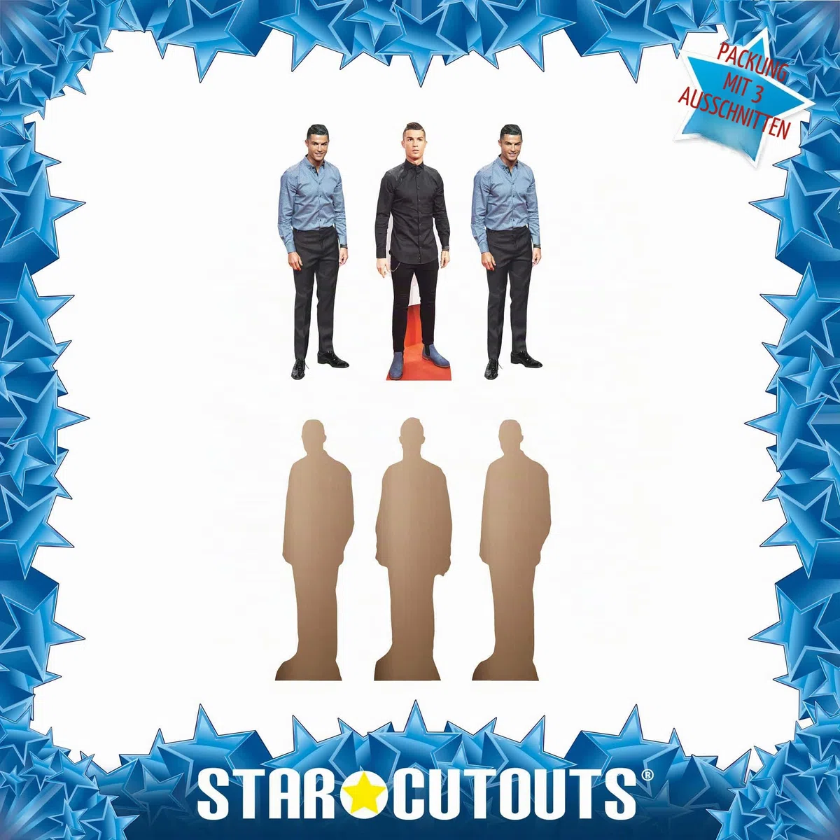 Star Cutouts CS1192 Ronaldo Pappaufsteller für Regale, Höhe 31 cm, ideal für Fußball-Themen, Partys, Geburtstage und Fans, Raumdekorationen und Veranstaltungen, 3 Stück