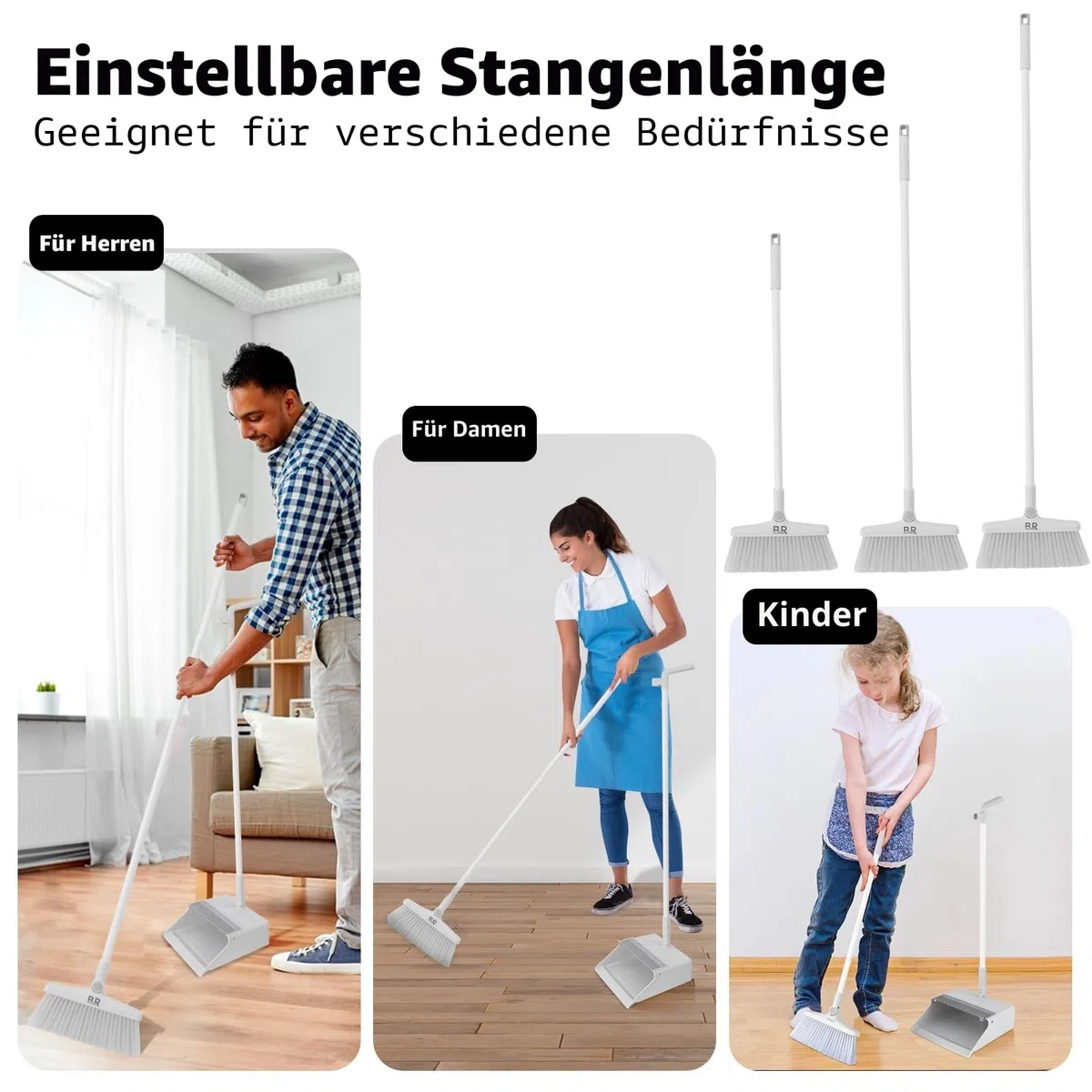 BUUROOHM Besen- und Kehrschaufel-Set für Zuhause, mit langem Griff, 104 cm/127 cm, Kehrschaufel, Kombi-Set für Zuhause, Küche, Zimmer, Büro, Lobby, Boden, Innen- und Außenbereich, aufrechter
