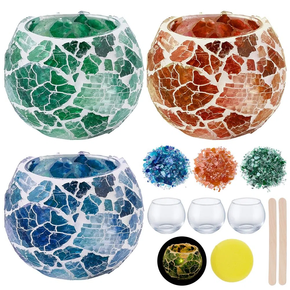 WEBEEDY 3 Sets Mosaik Glas Kerzenhalter Kit Kunst und Handwerk Kit Kits für Erwachsene Anfänger Handgemachte Mosaik Teelicht Halter mit Anleitung Haus Dekoration Einweihungsgeschenk